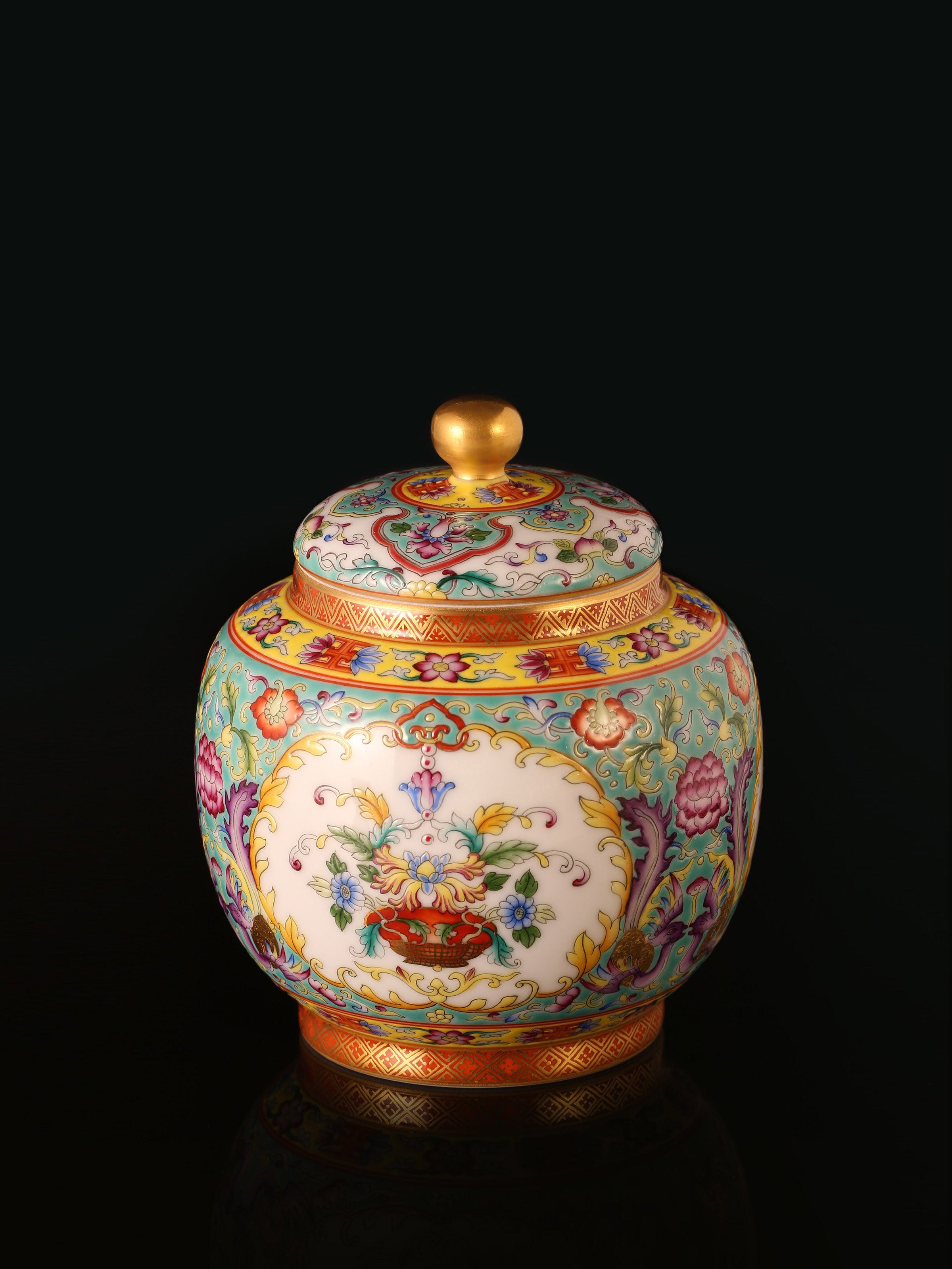 大雅斋珐琅彩花篮瑞凤茶叶罐