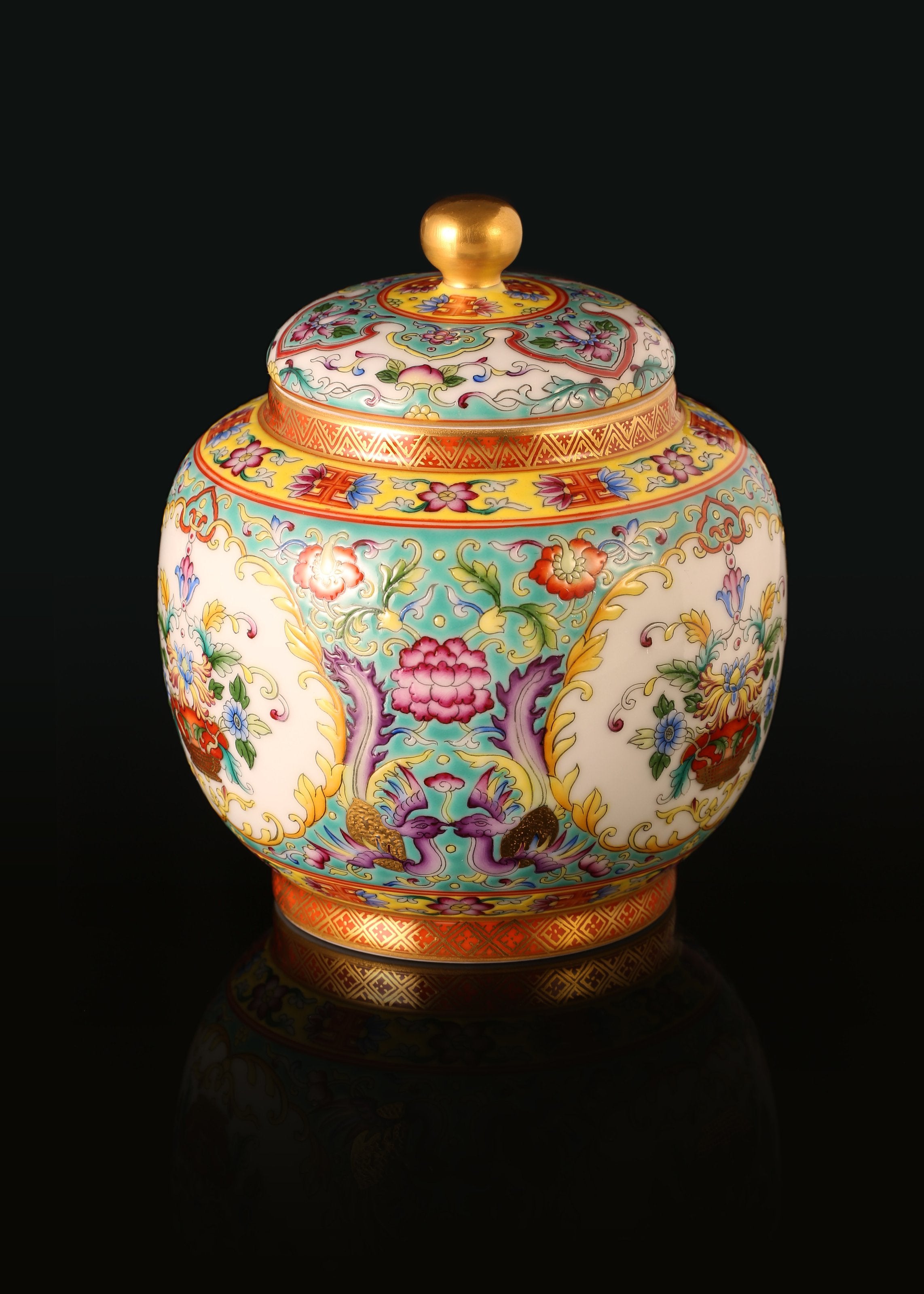 大雅斋珐琅彩花篮瑞凤茶叶罐