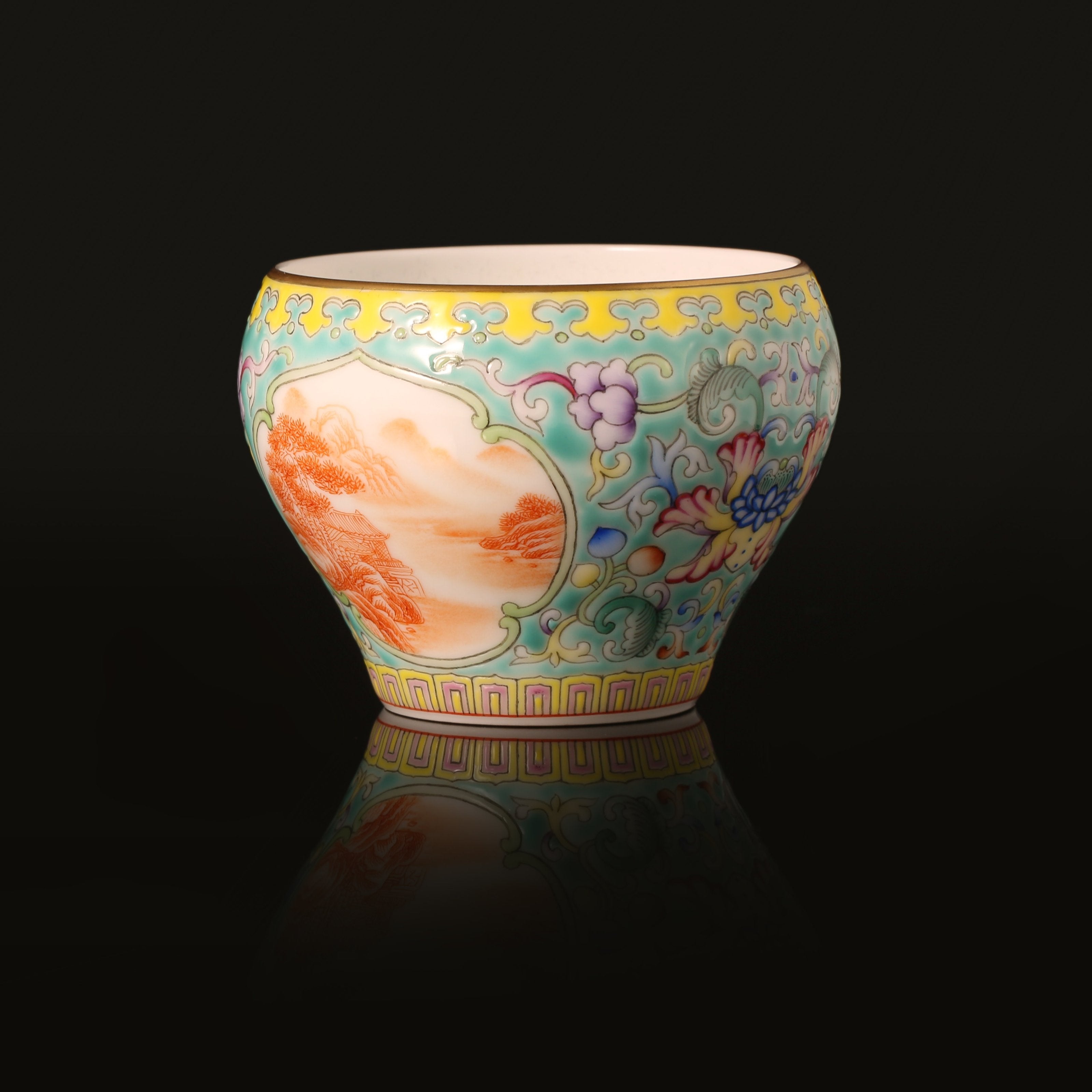 Enamel Iron Red Landscape Reserve Panel Cup