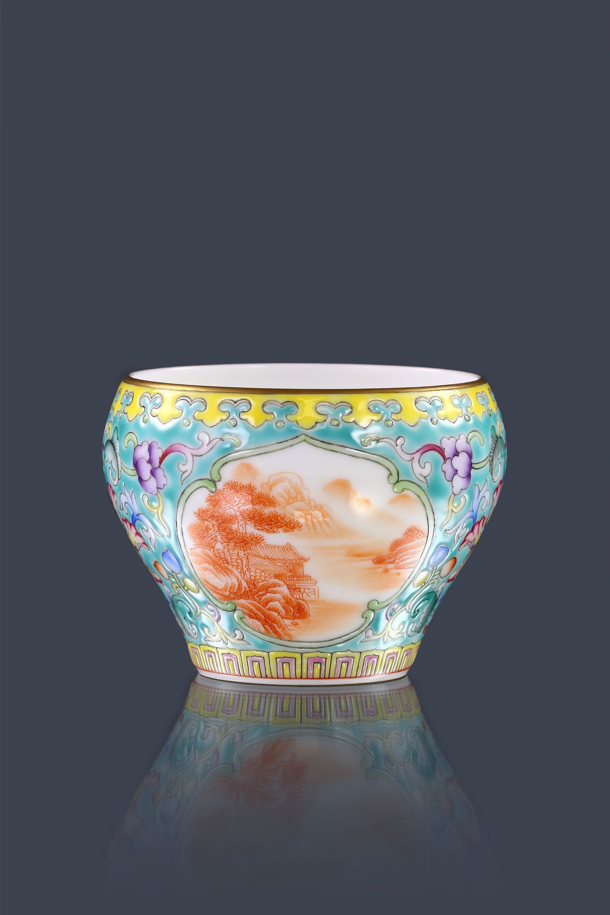 Enamel Iron Red Landscape Reserve Panel Cup