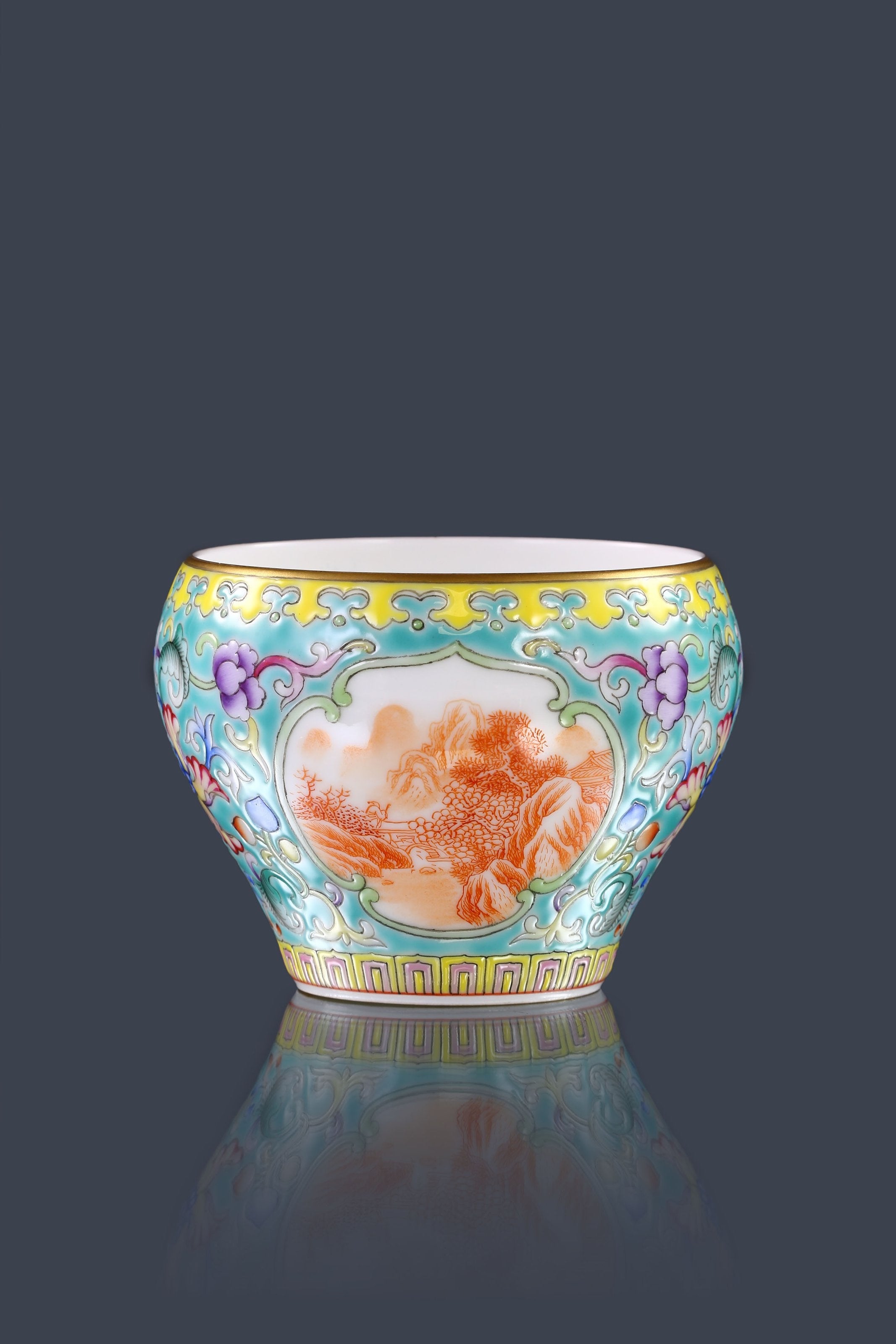 Enamel Iron Red Landscape Reserve Panel Cup