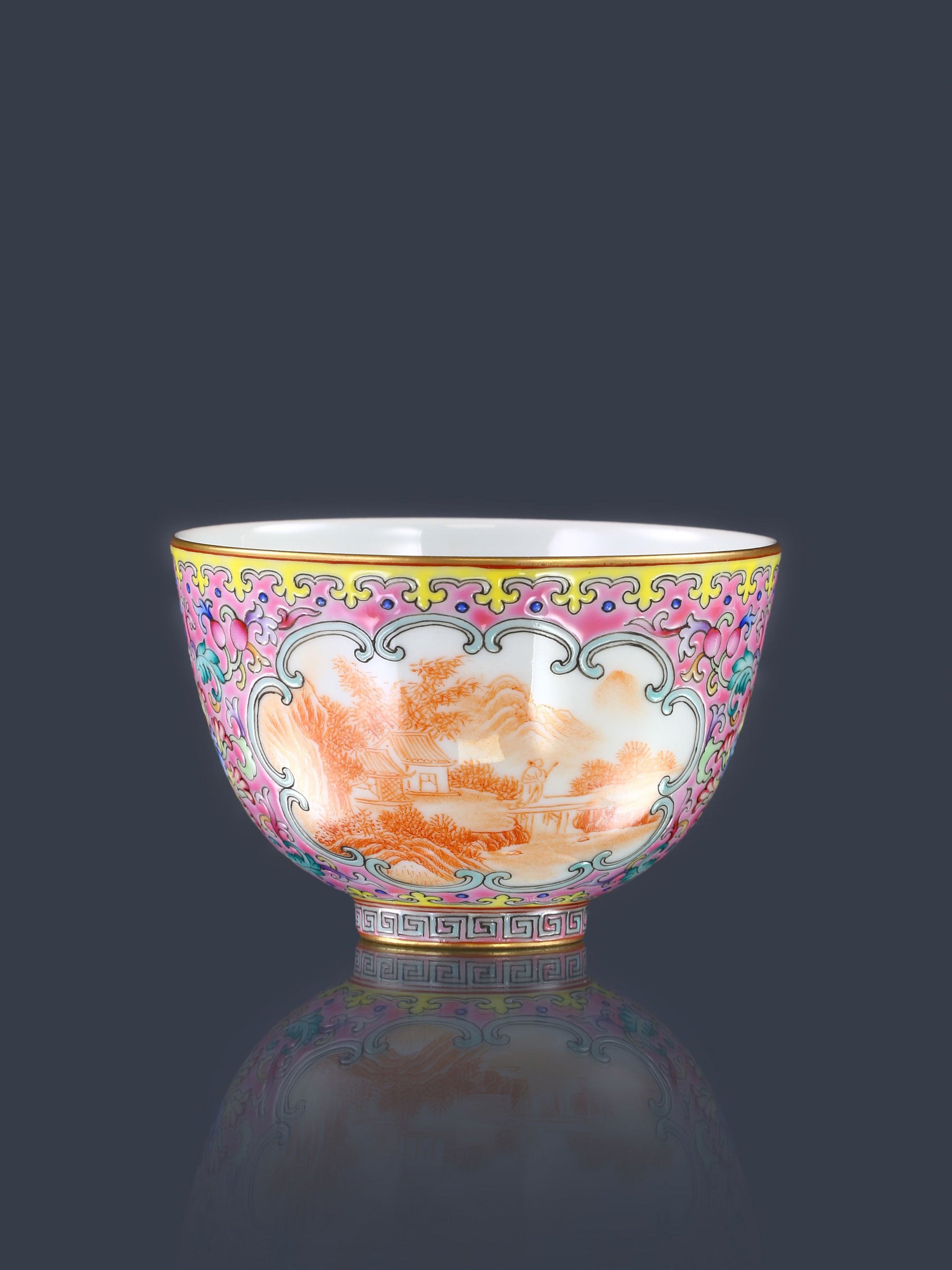 Enamel Iron Red Landscape Reserve Panel Bell-shaped Cup