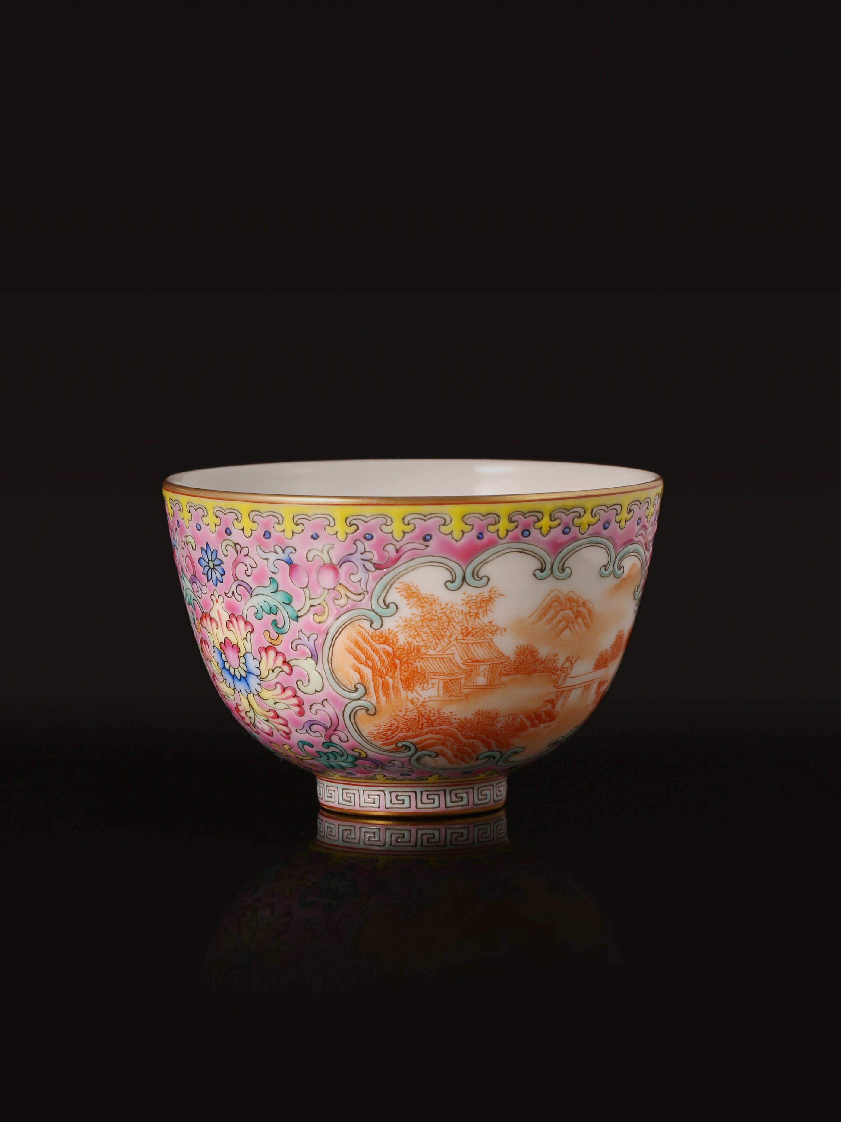 Enamel Iron Red Landscape Reserve Panel Bell-shaped Cup