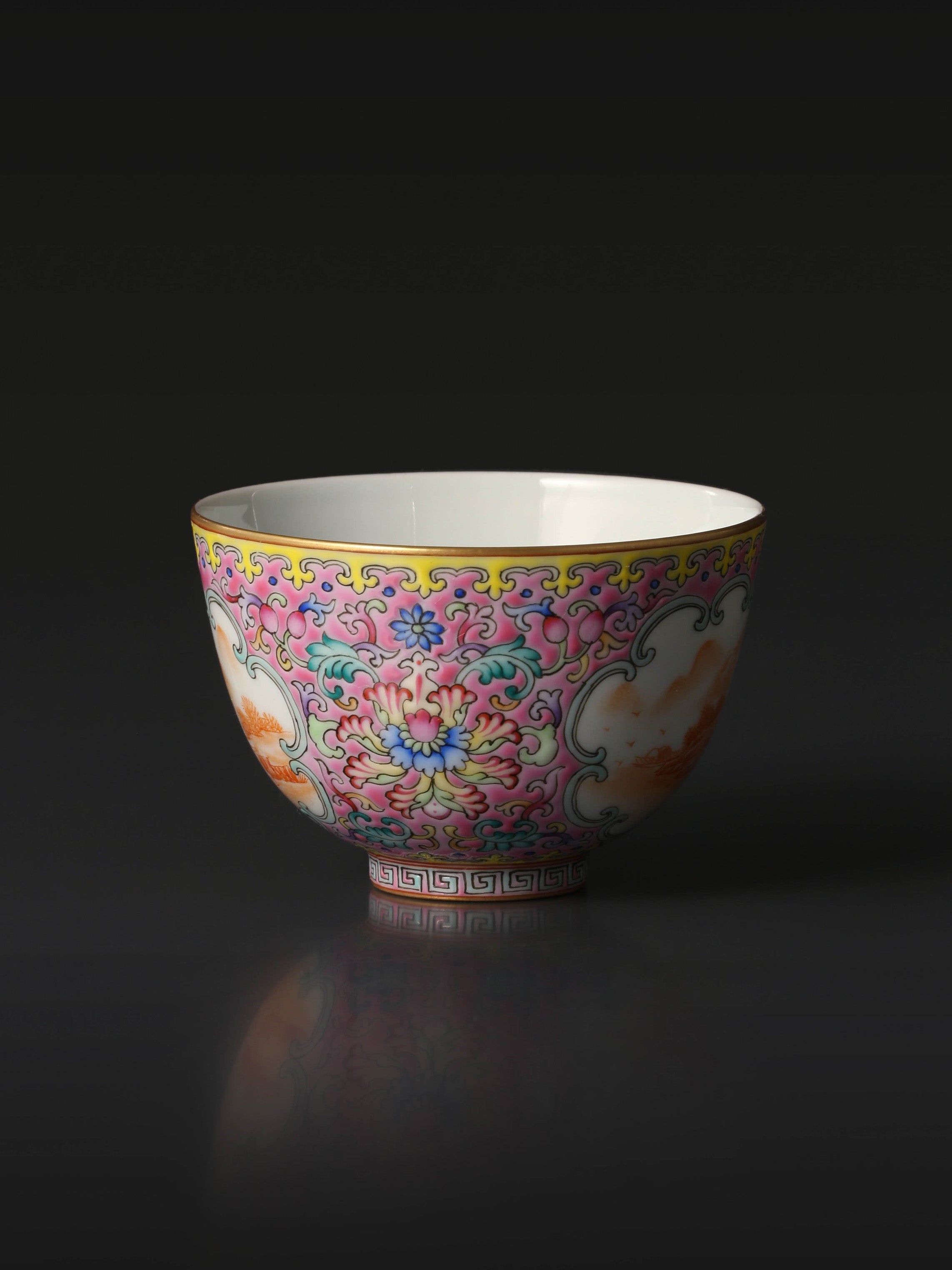 Enamel Iron Red Landscape Reserve Panel Bell-shaped Cup