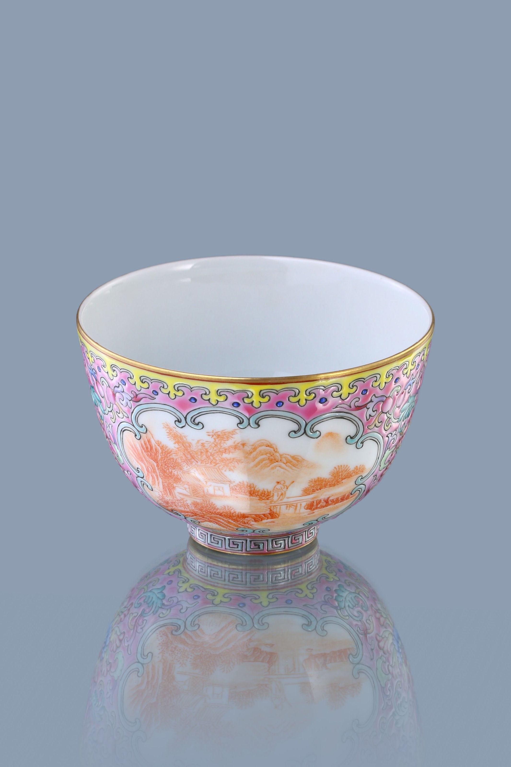 Enamel Iron Red Landscape Reserve Panel Bell-shaped Cup