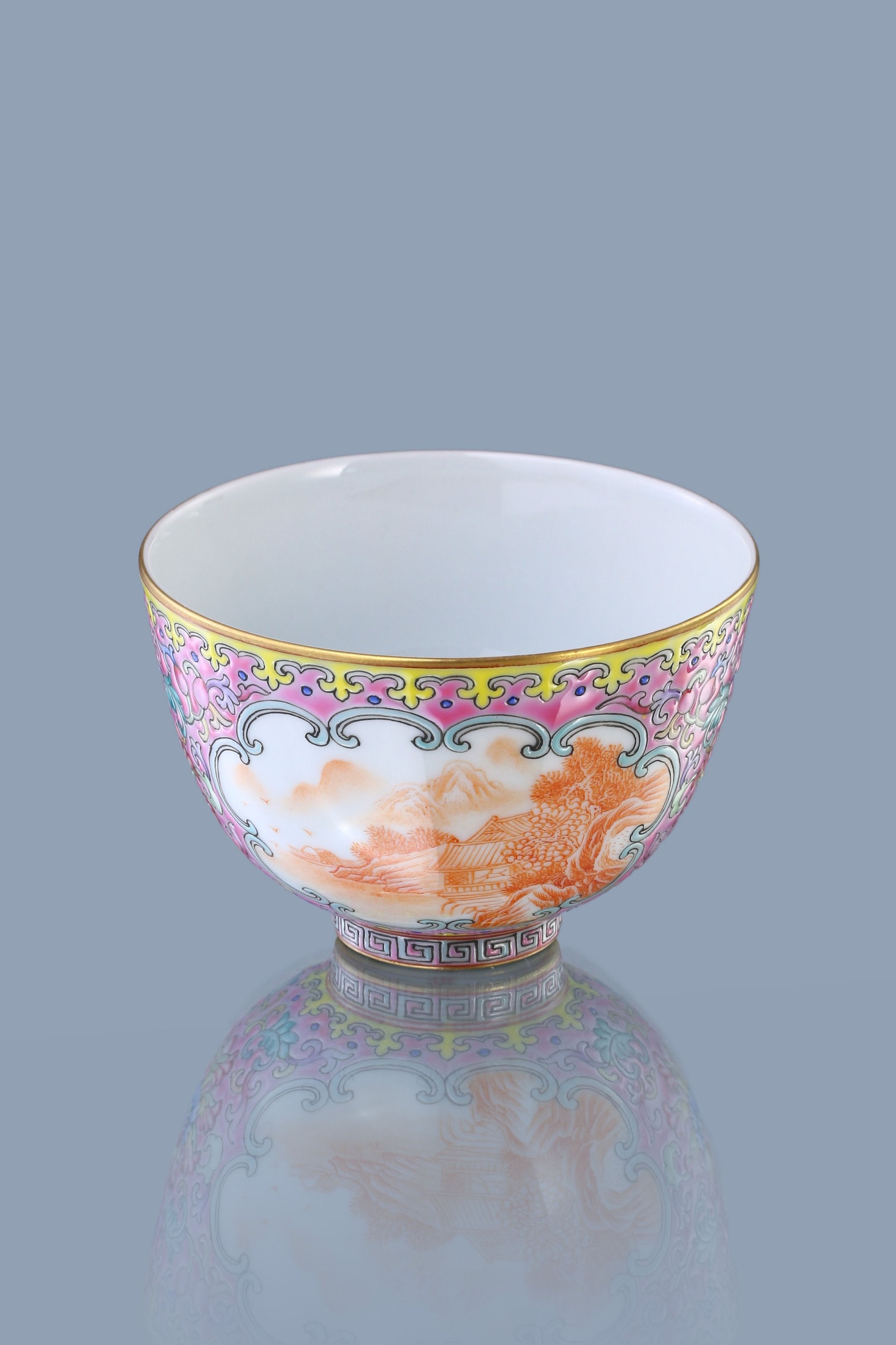 Enamel Iron Red Landscape Reserve Panel Bell-shaped Cup