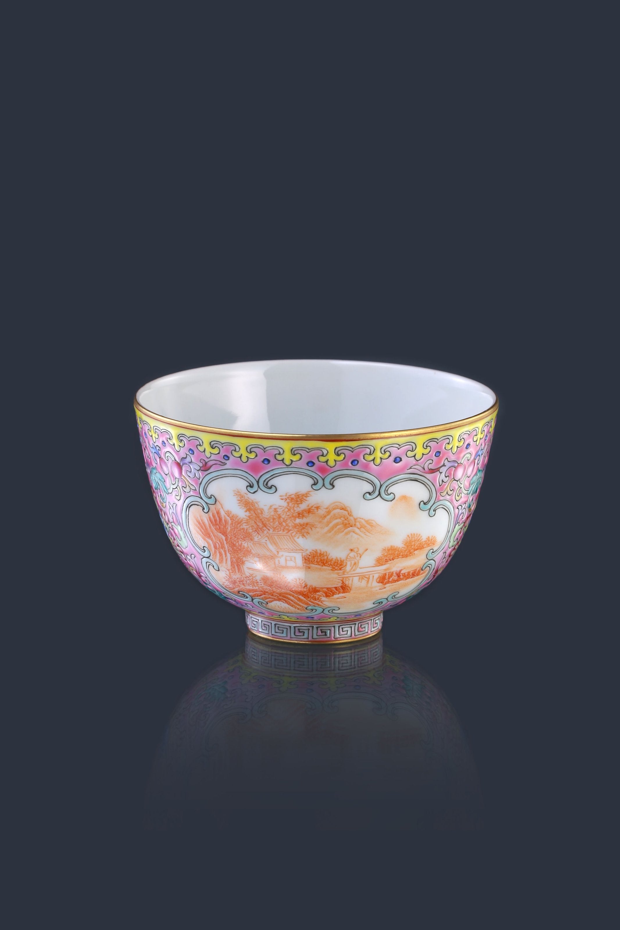 Enamel Iron Red Landscape Reserve Panel Bell-shaped Cup