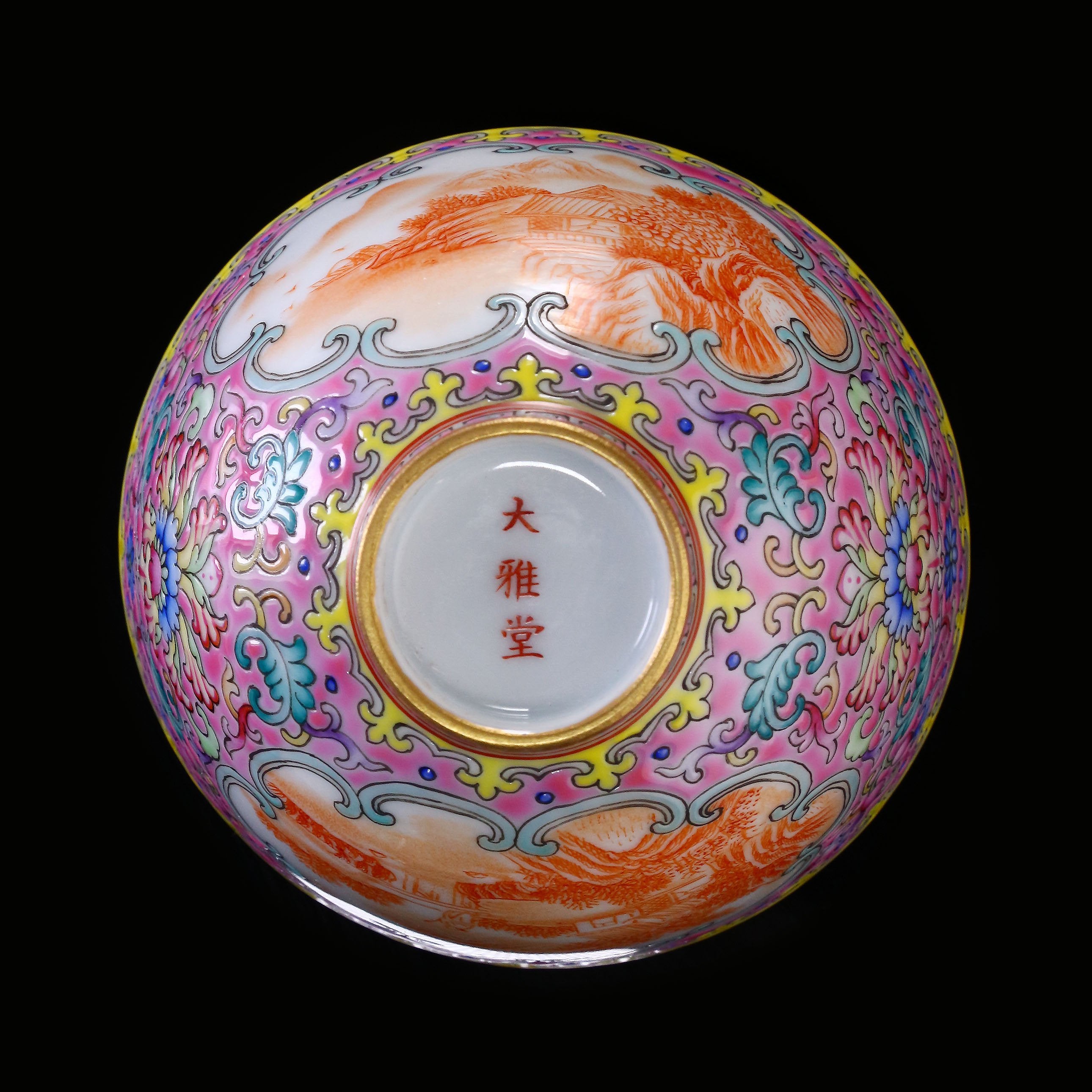 Enamel Iron Red Landscape Reserve Panel Bell-shaped Cup