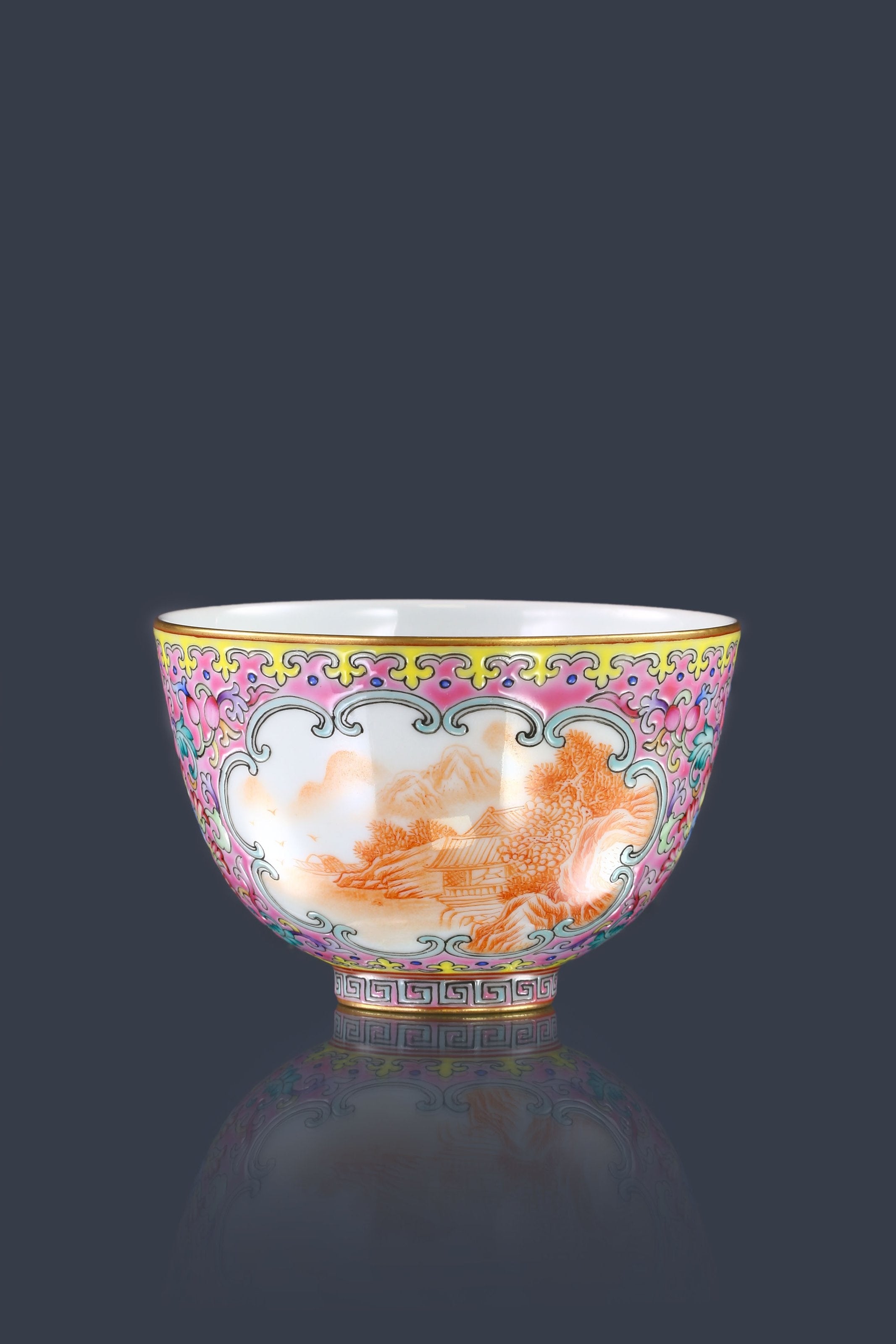 Enamel Iron Red Landscape Reserve Panel Bell-shaped Cup