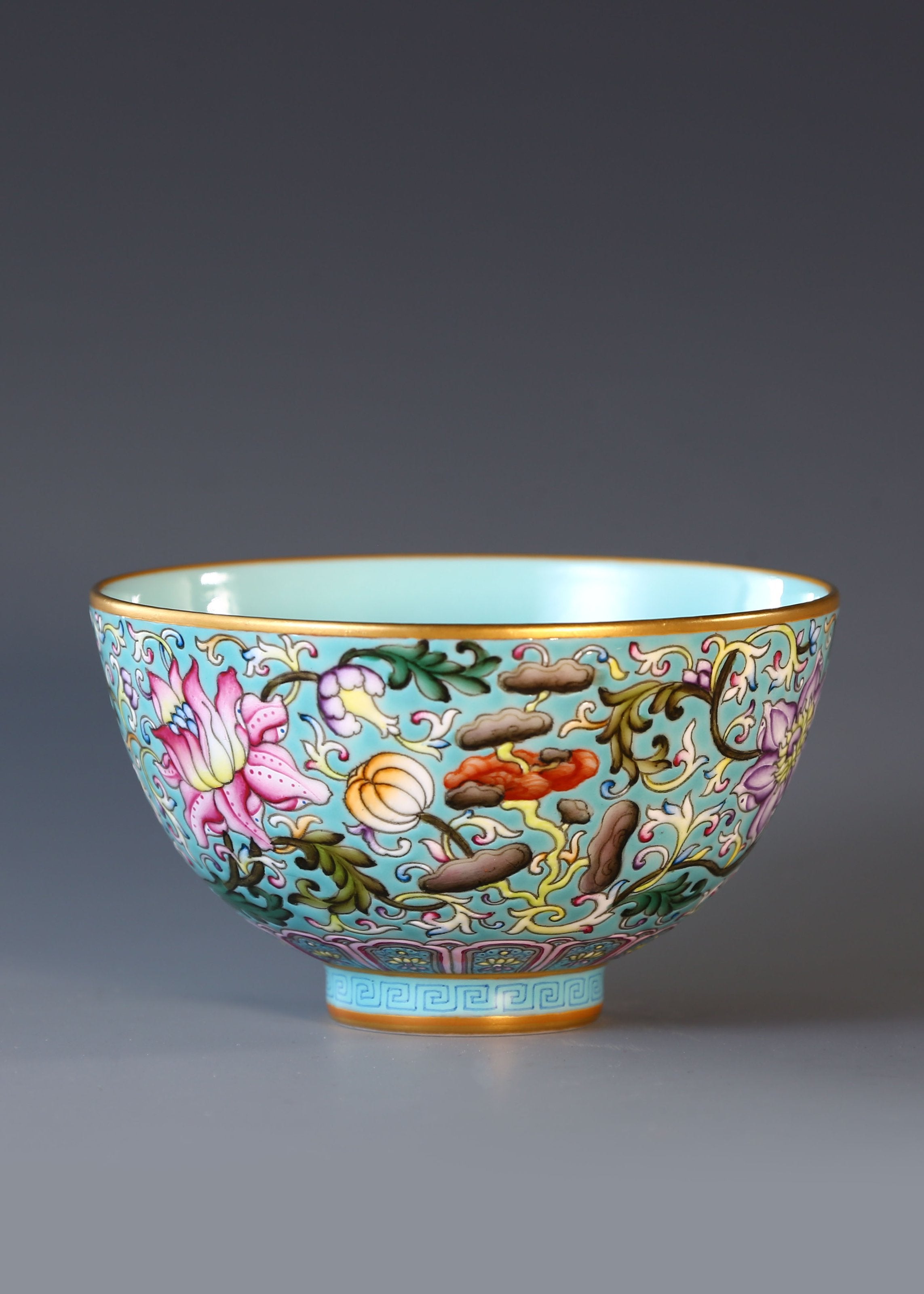 Enamel Chicken Heart Cup with Lingzhi Pattern