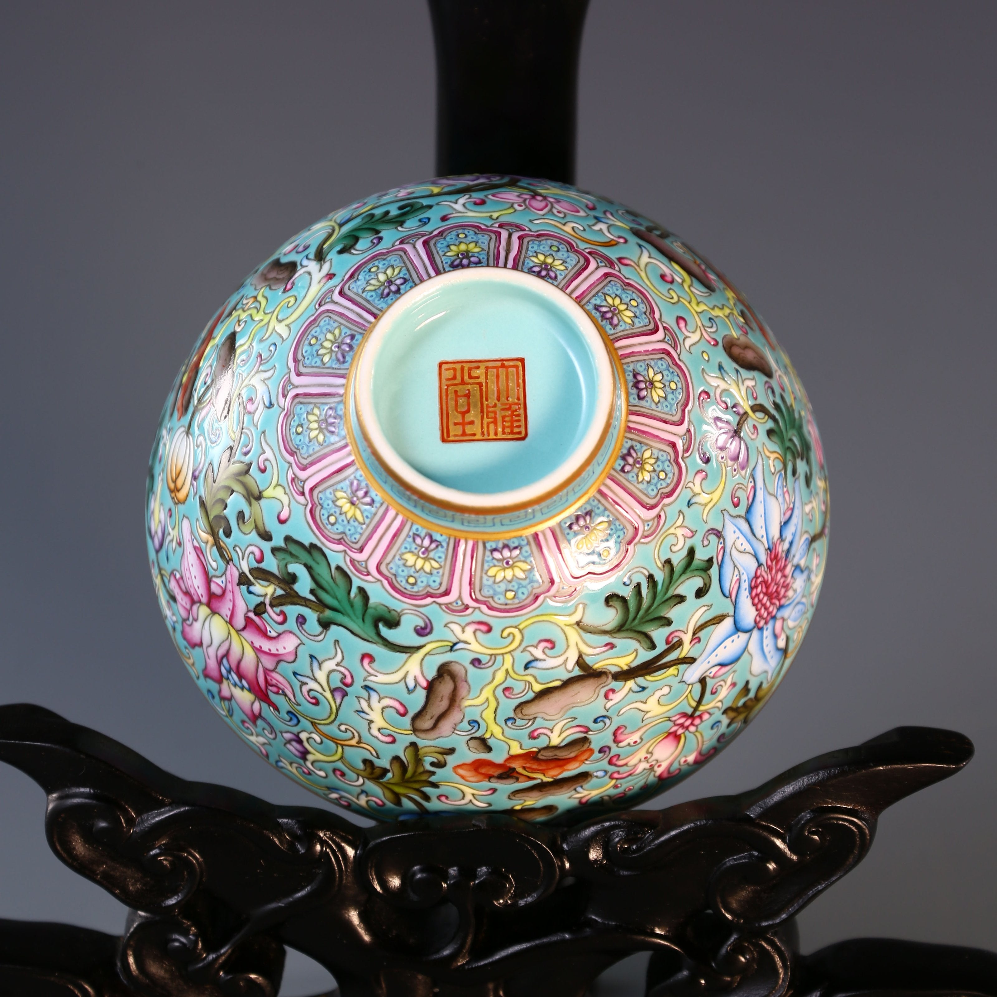 Enamel Chicken Heart Cup with Lingzhi Pattern