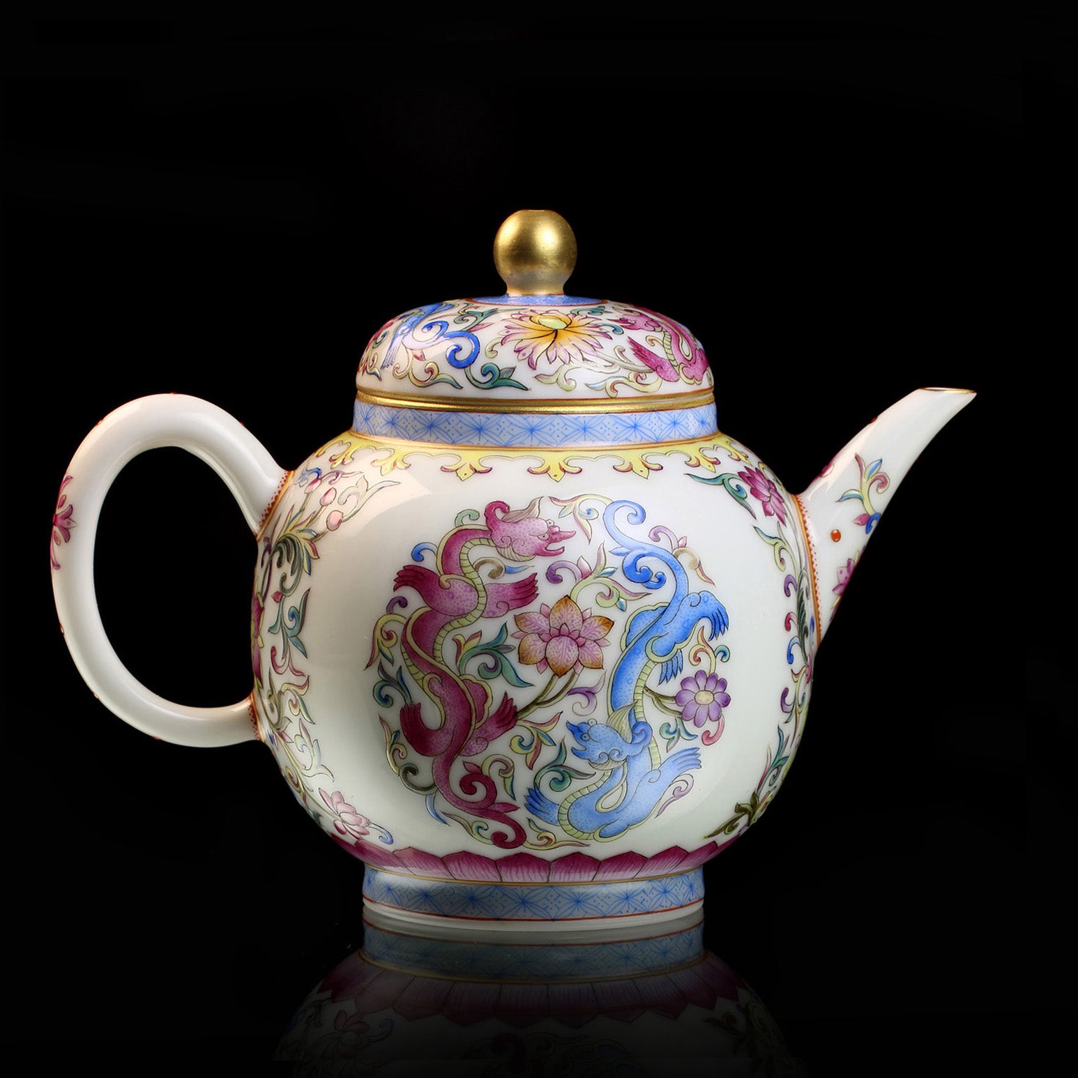 Enamel Teapot with Dragon & Phoenix Auspicious Motif