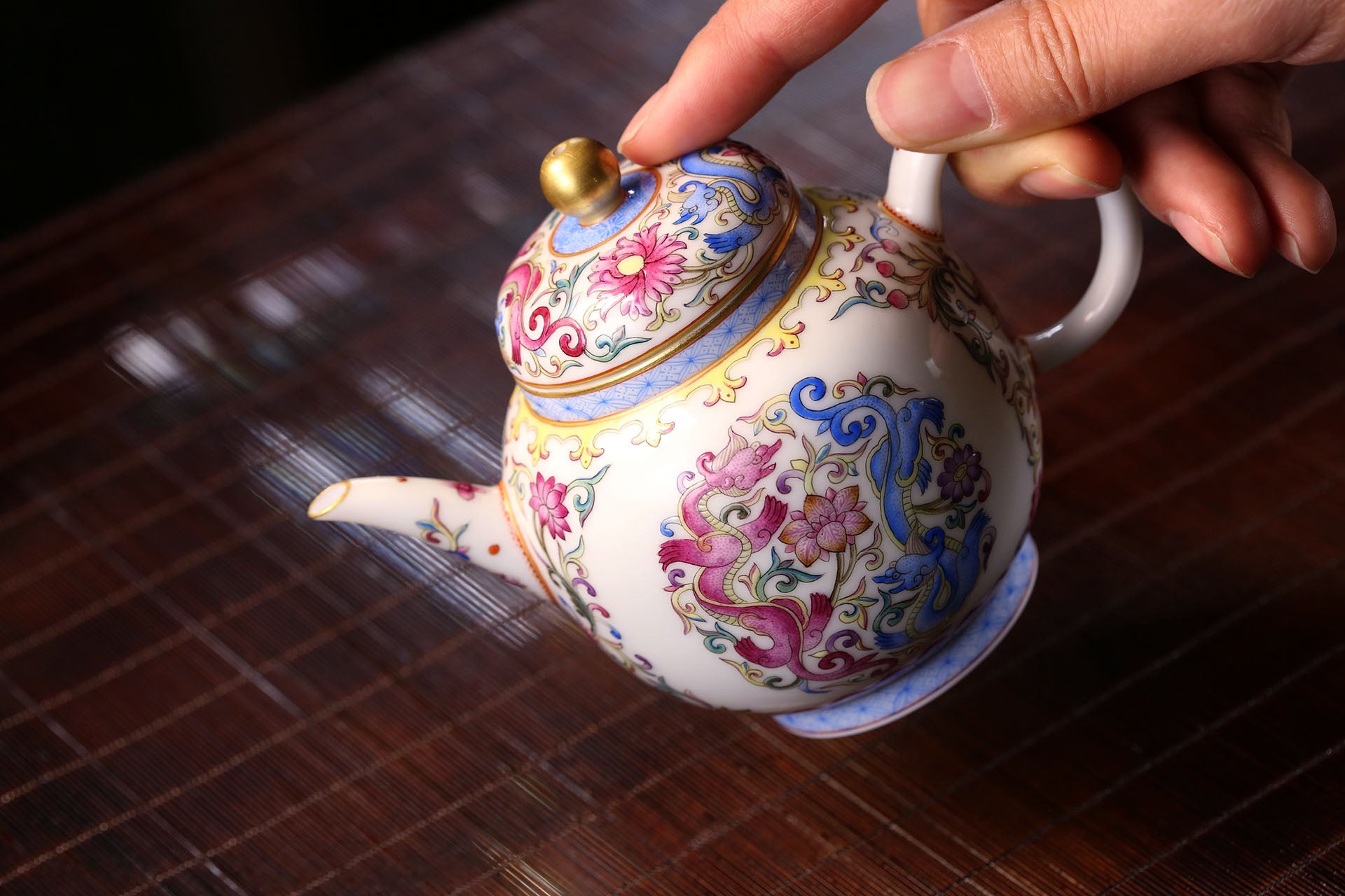Enamel Teapot with Dragon & Phoenix Auspicious Motif