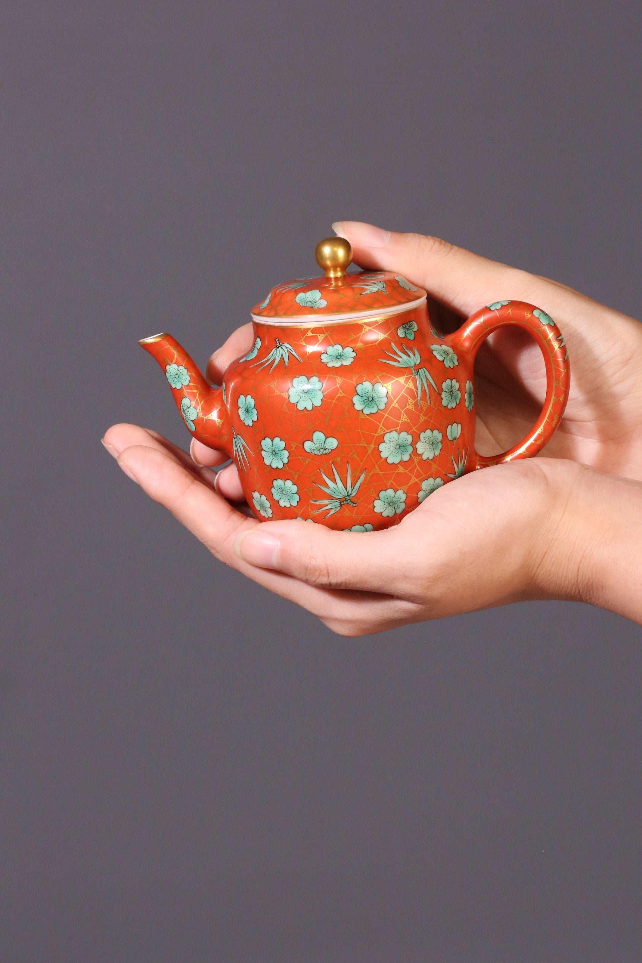 Iron-Red Ice Plum Palace Lantern Teapot