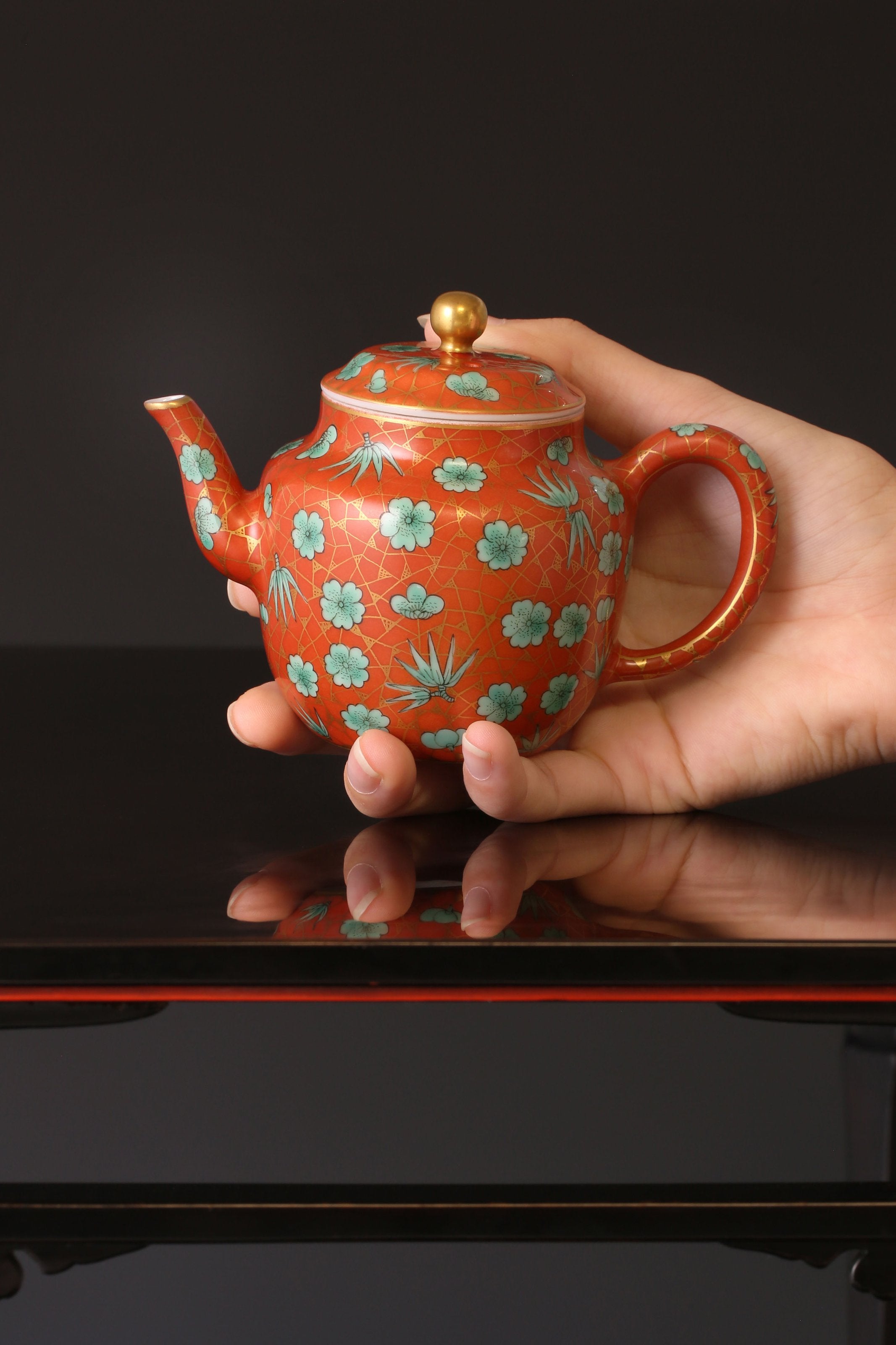 Iron-Red Ice Plum Palace Lantern Teapot