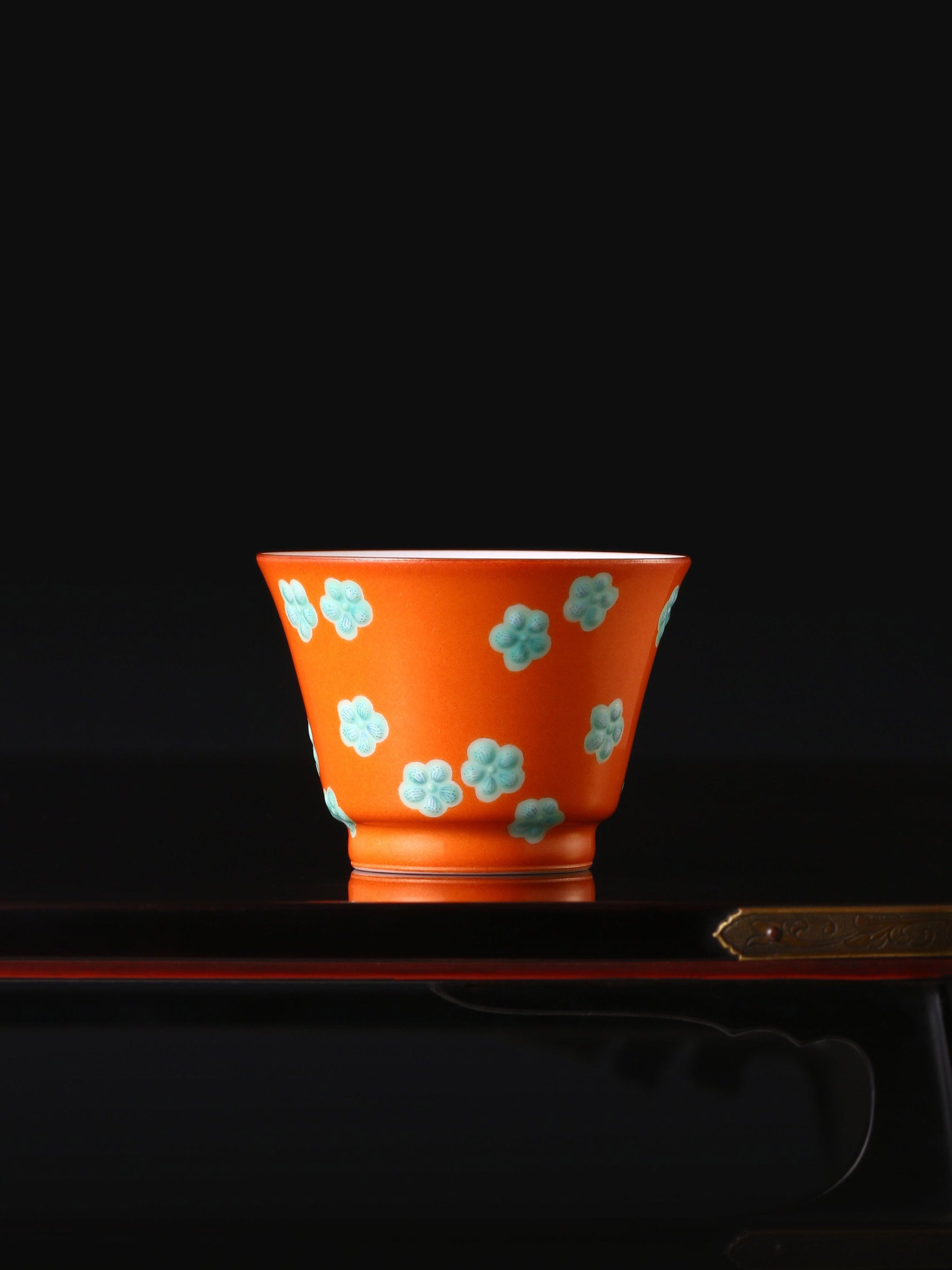 Iron-Red Horse-Hoof Cup with Green Plum Blossoms
