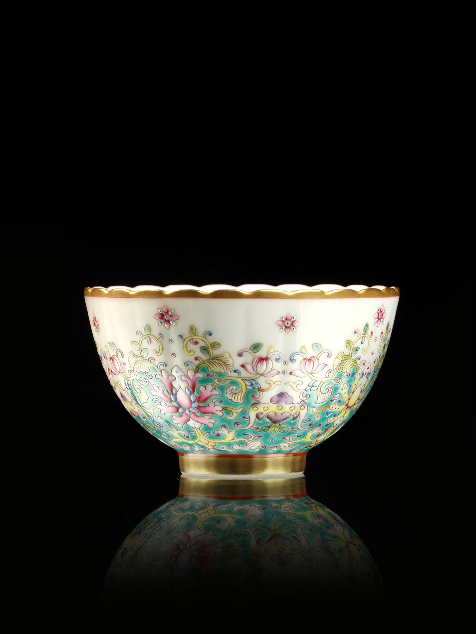 Famille Rose Flower Pattern Sunflower-Petal Rim Cup