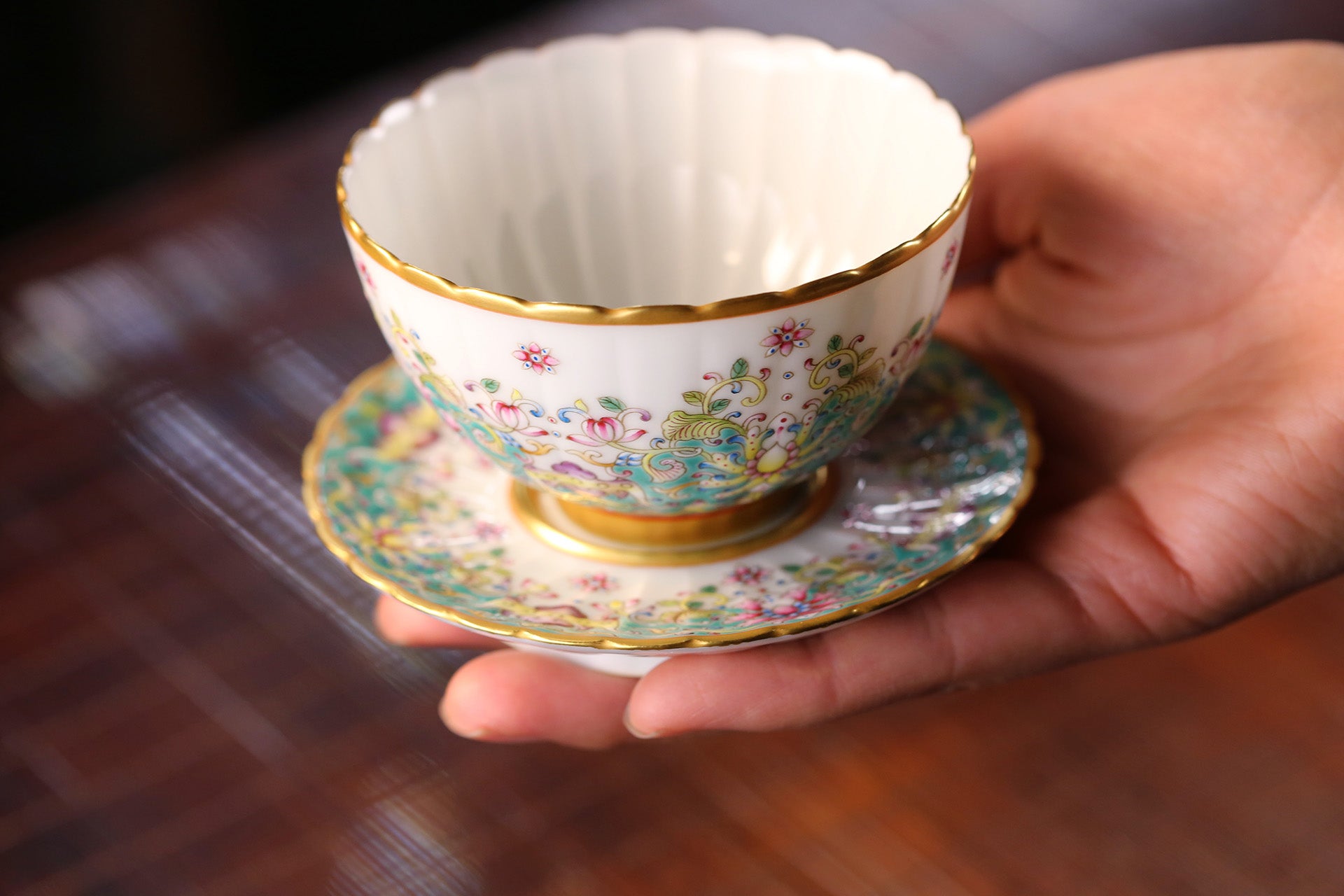 Famille Rose Flower Pattern Sunflower-Petal Rim Cup