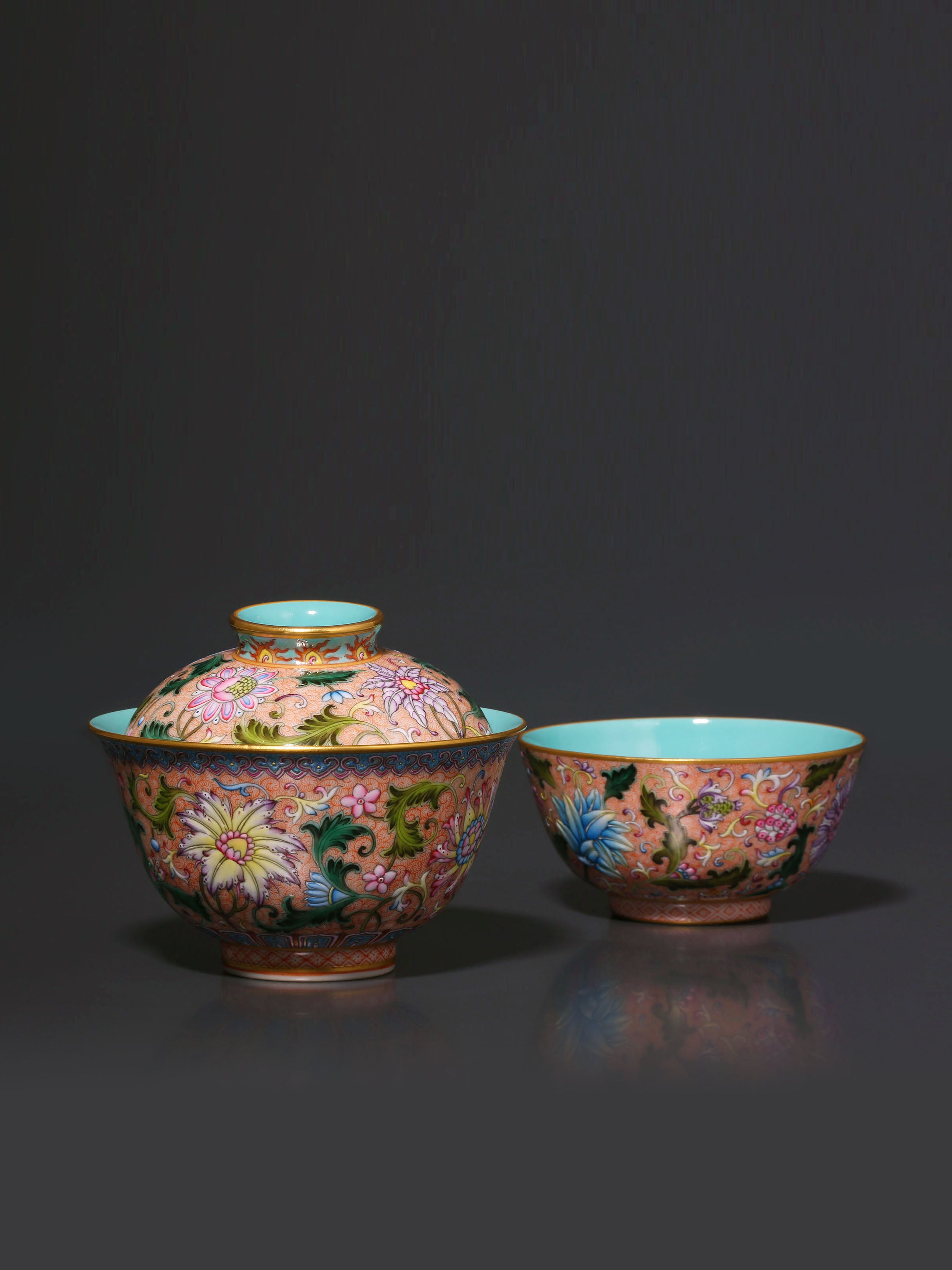 Guyuexuan Gaiwan(Lidded Bowl) / Cup with Scrolling Flowers