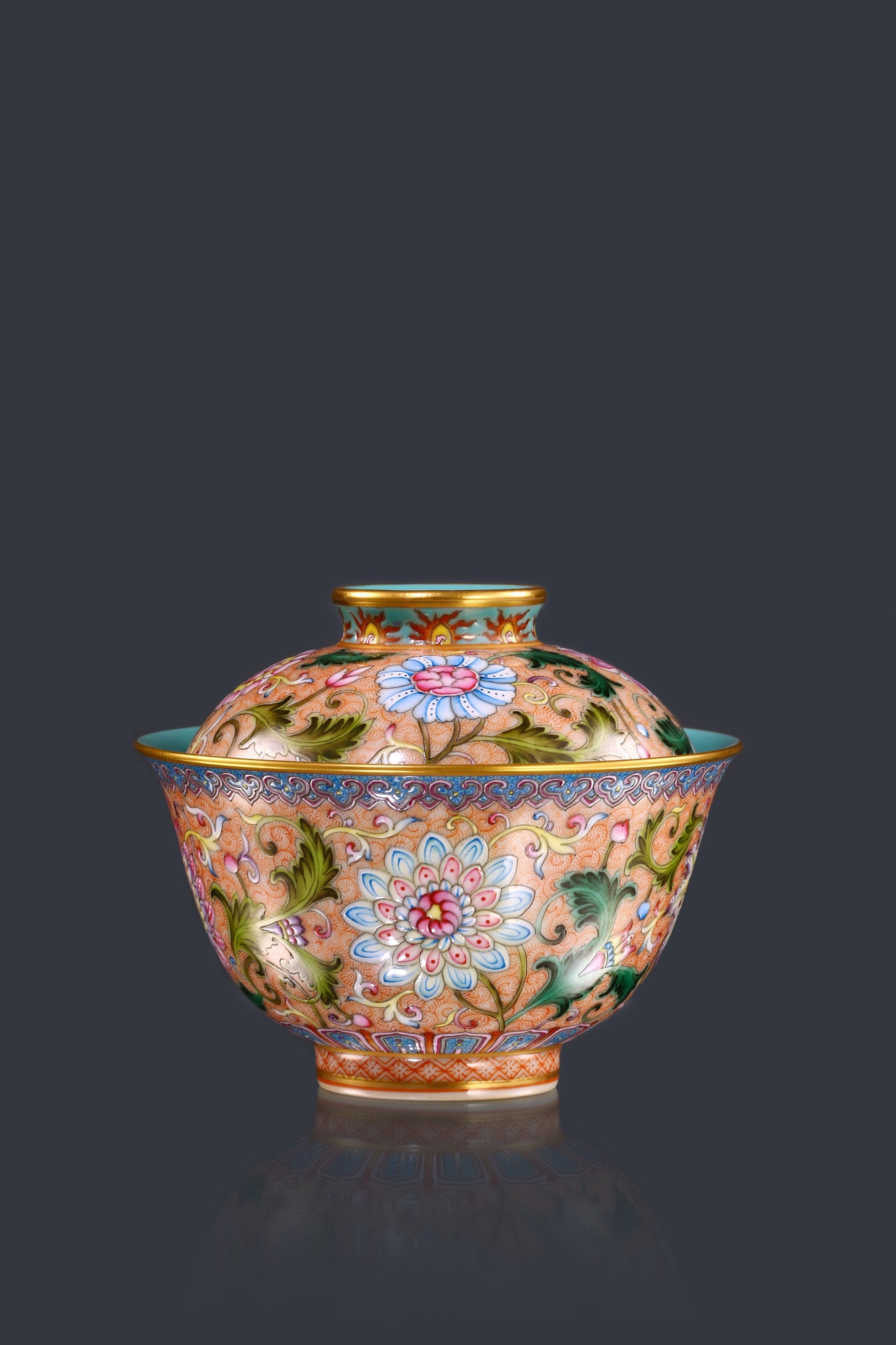 Guyuexuan Gaiwan(Lidded Bowl) / Cup with Scrolling Flowers