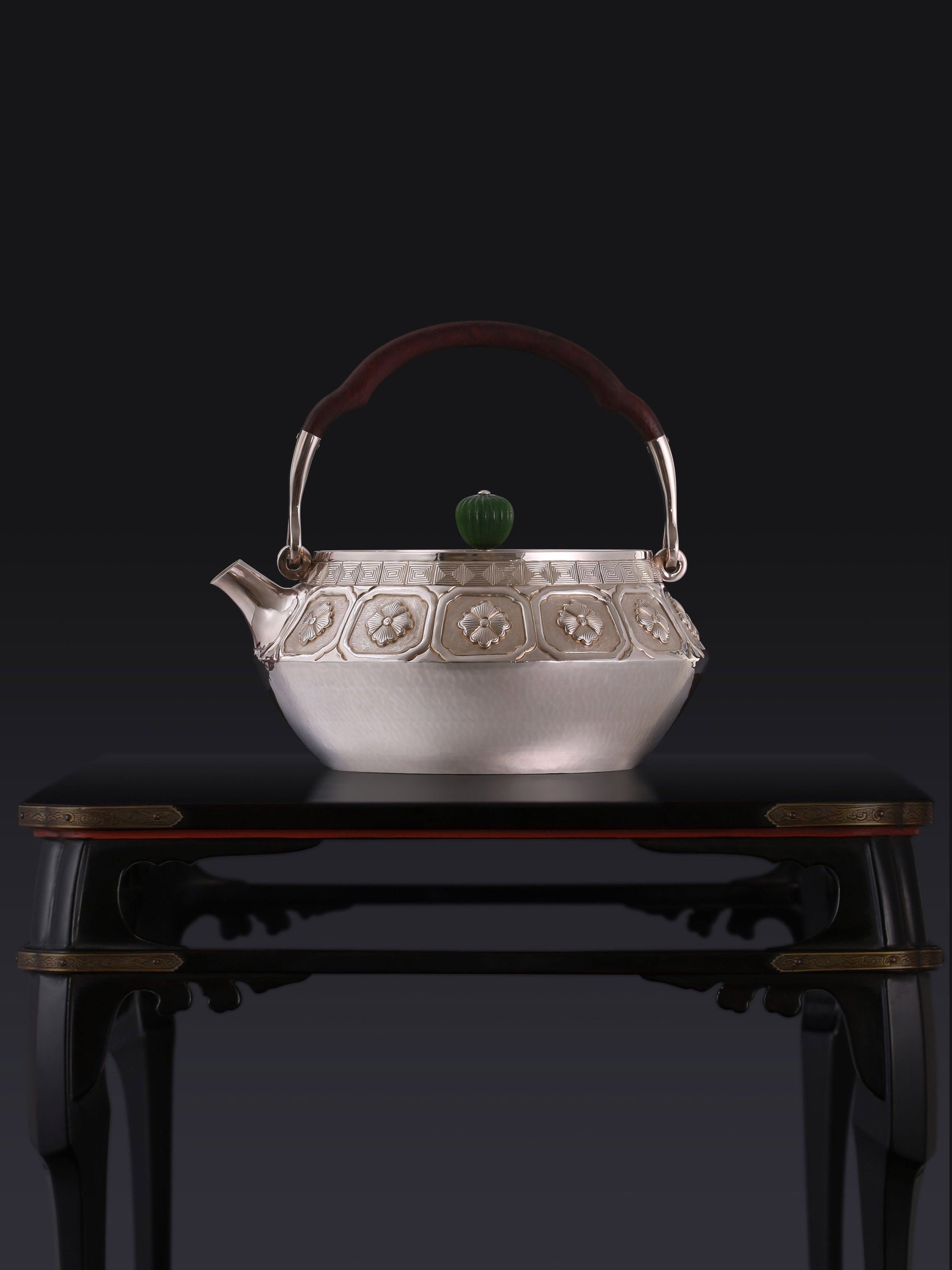 海棠花木把燒水銀壺