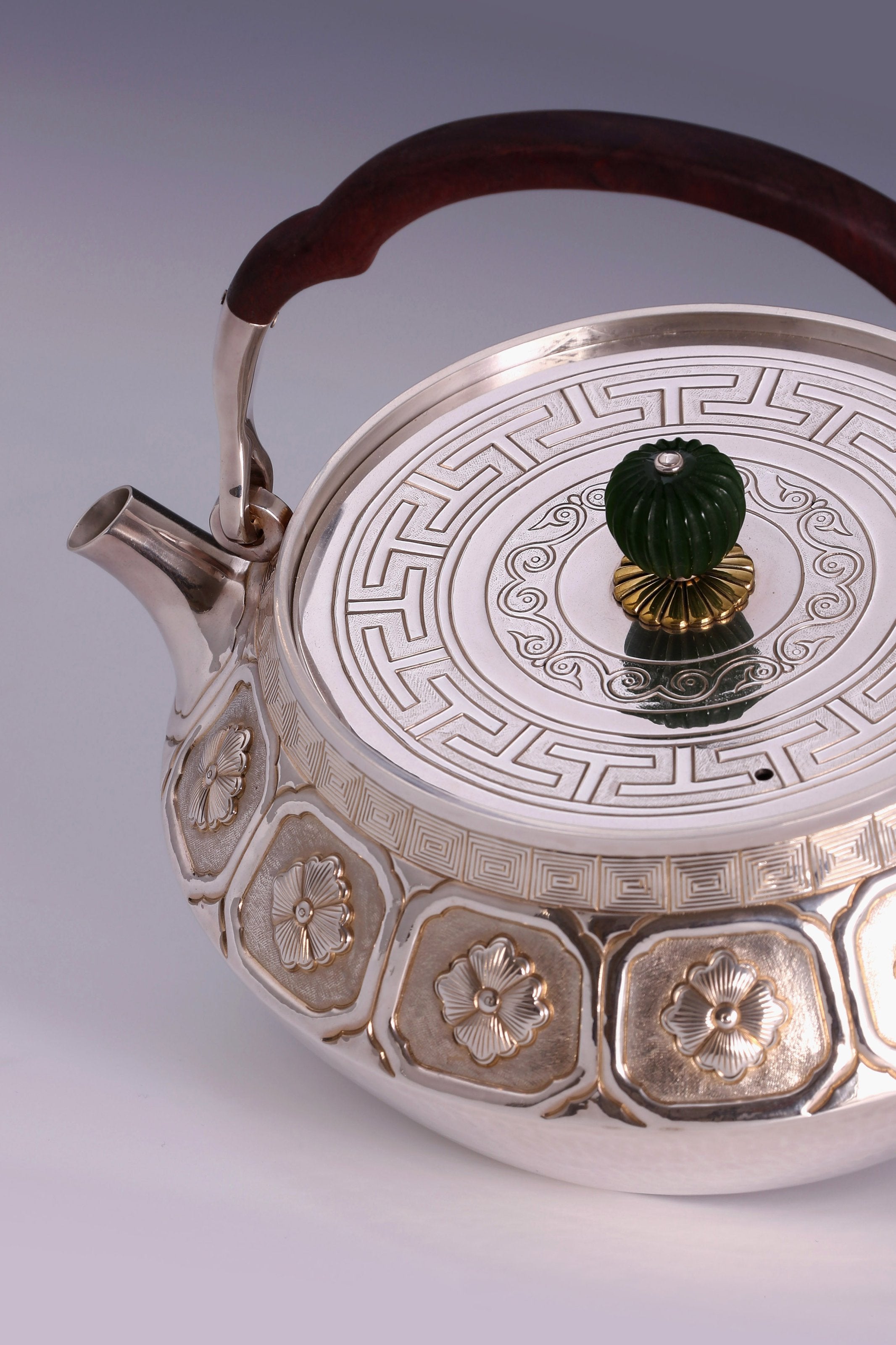 海棠花木把燒水銀壺