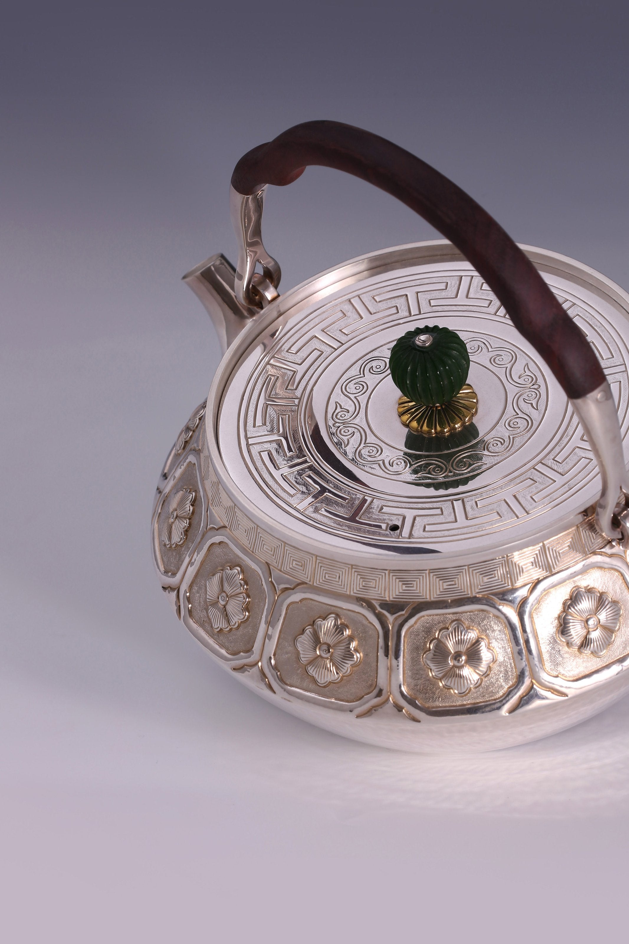 海棠花木把燒水銀壺