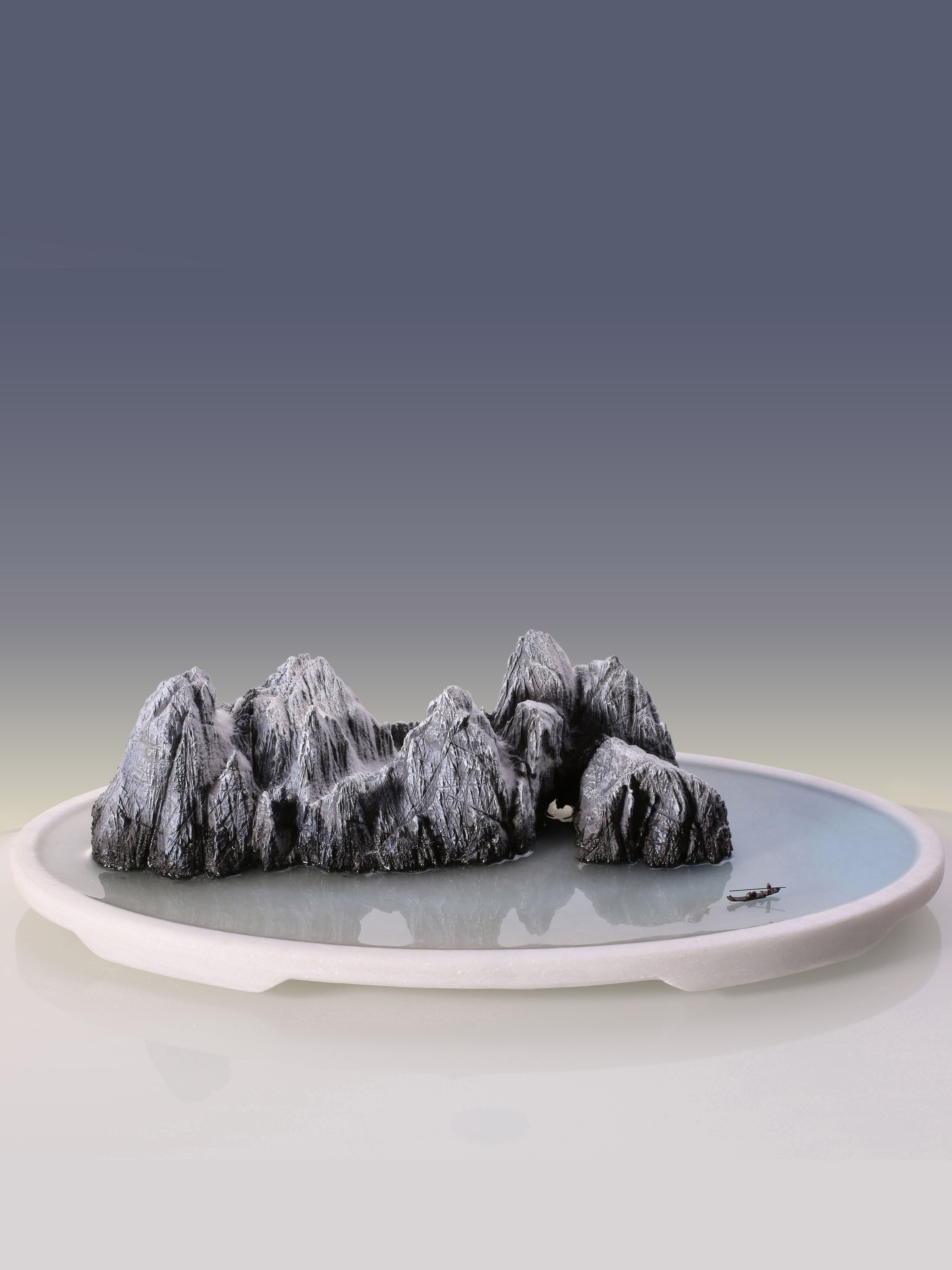 寒天归去晚-莲花石盆景