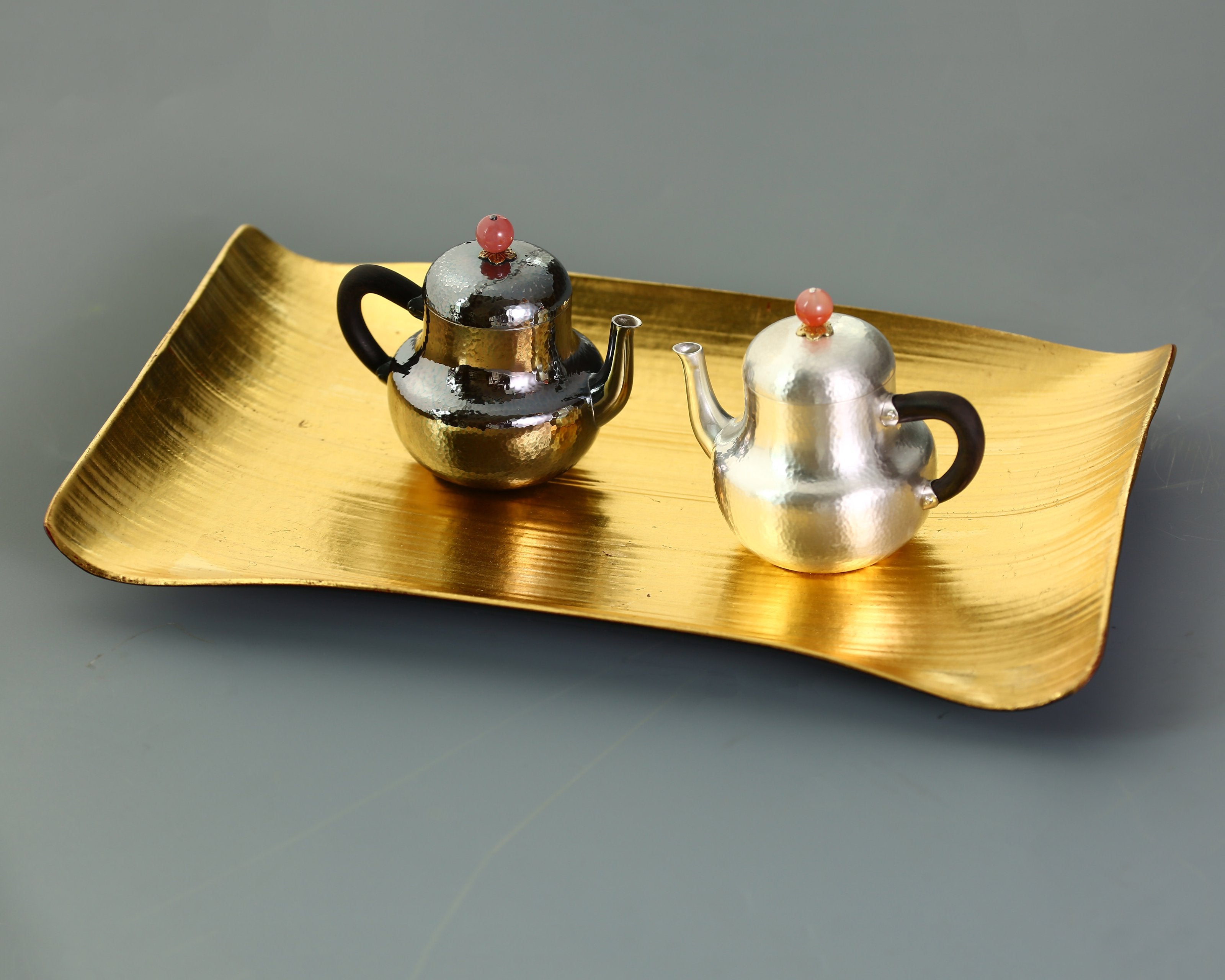 红顶思亭纯银泡壶成对