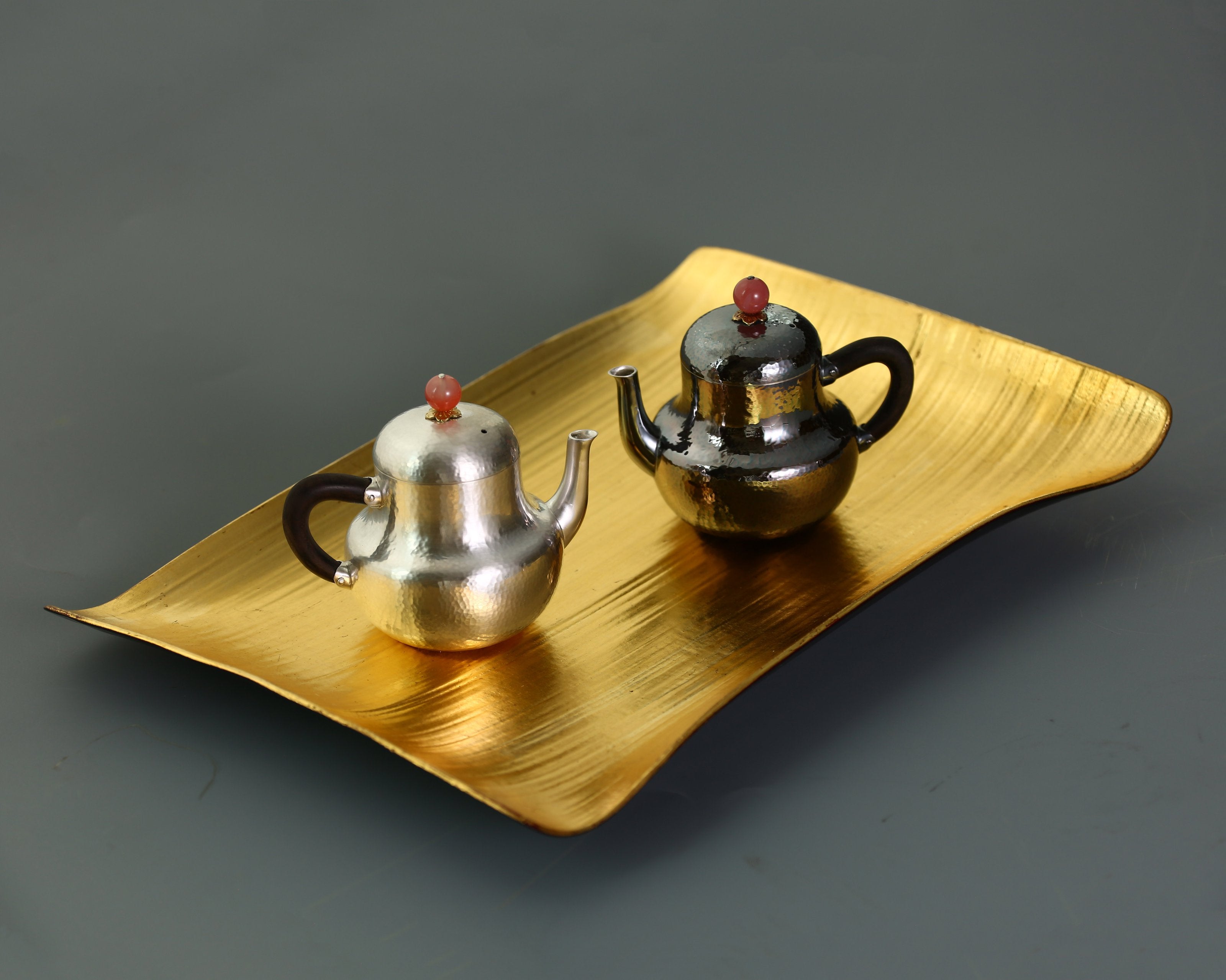 红顶思亭纯银泡壶成对