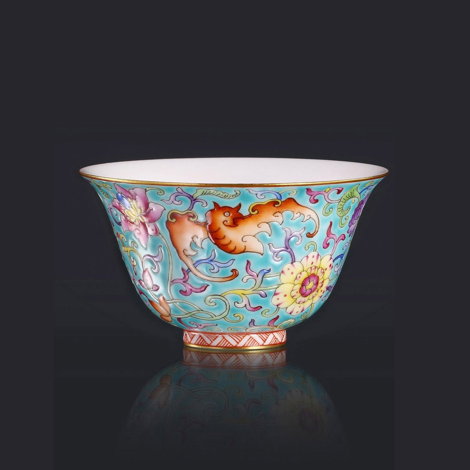 Enamel Tea Cup with Flowers, Grasses and Auspicious Fu Patterns