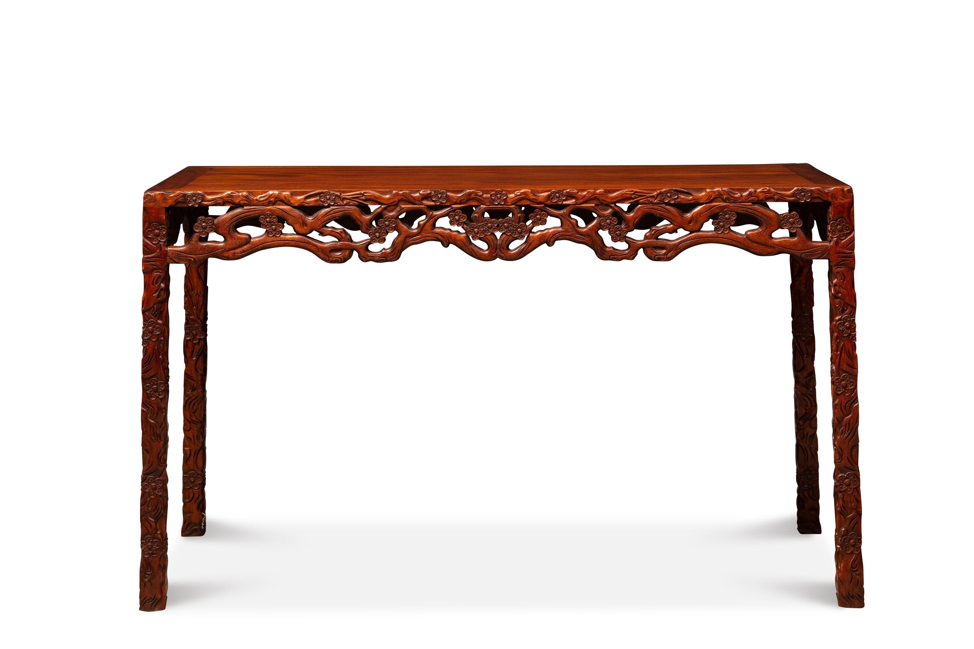 花梨木梅花纹四面平条桌