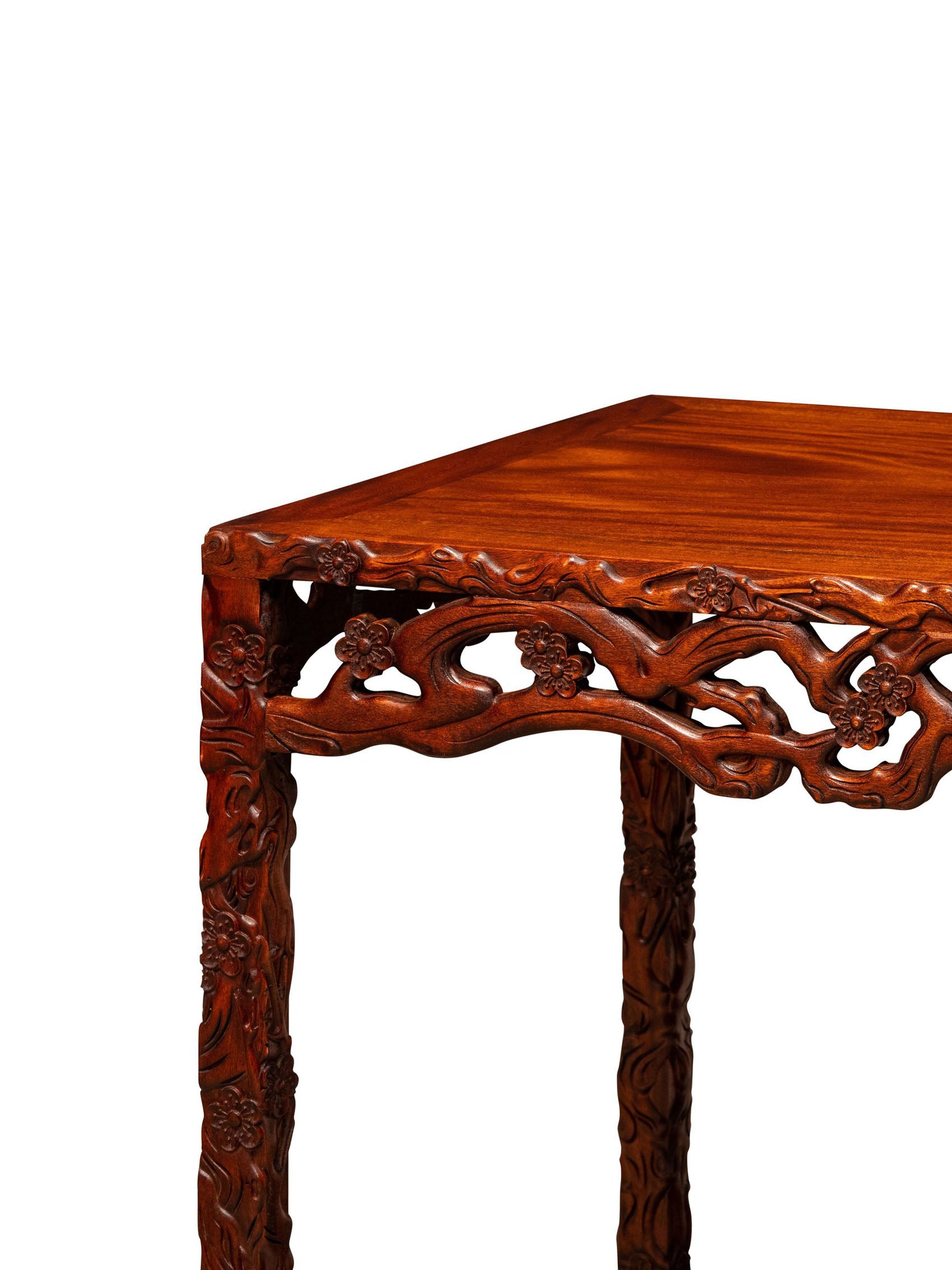 花梨木梅花纹四面平条桌