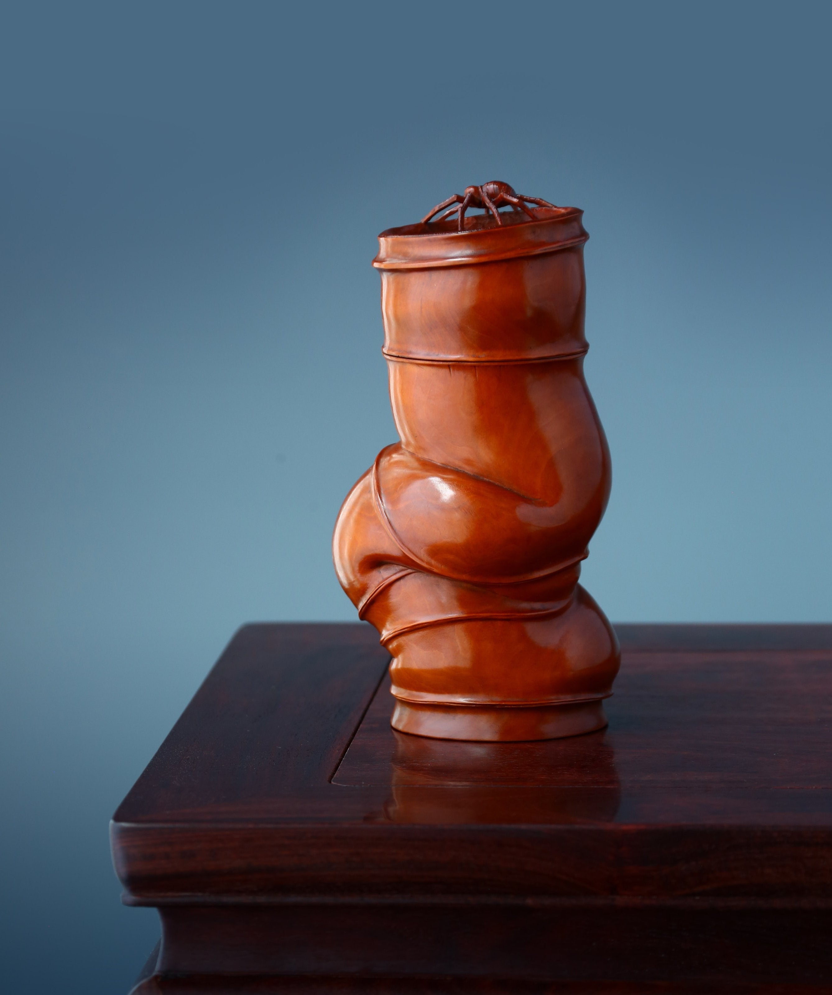 黄杨木雕竹节纹“知足”茶叶罐