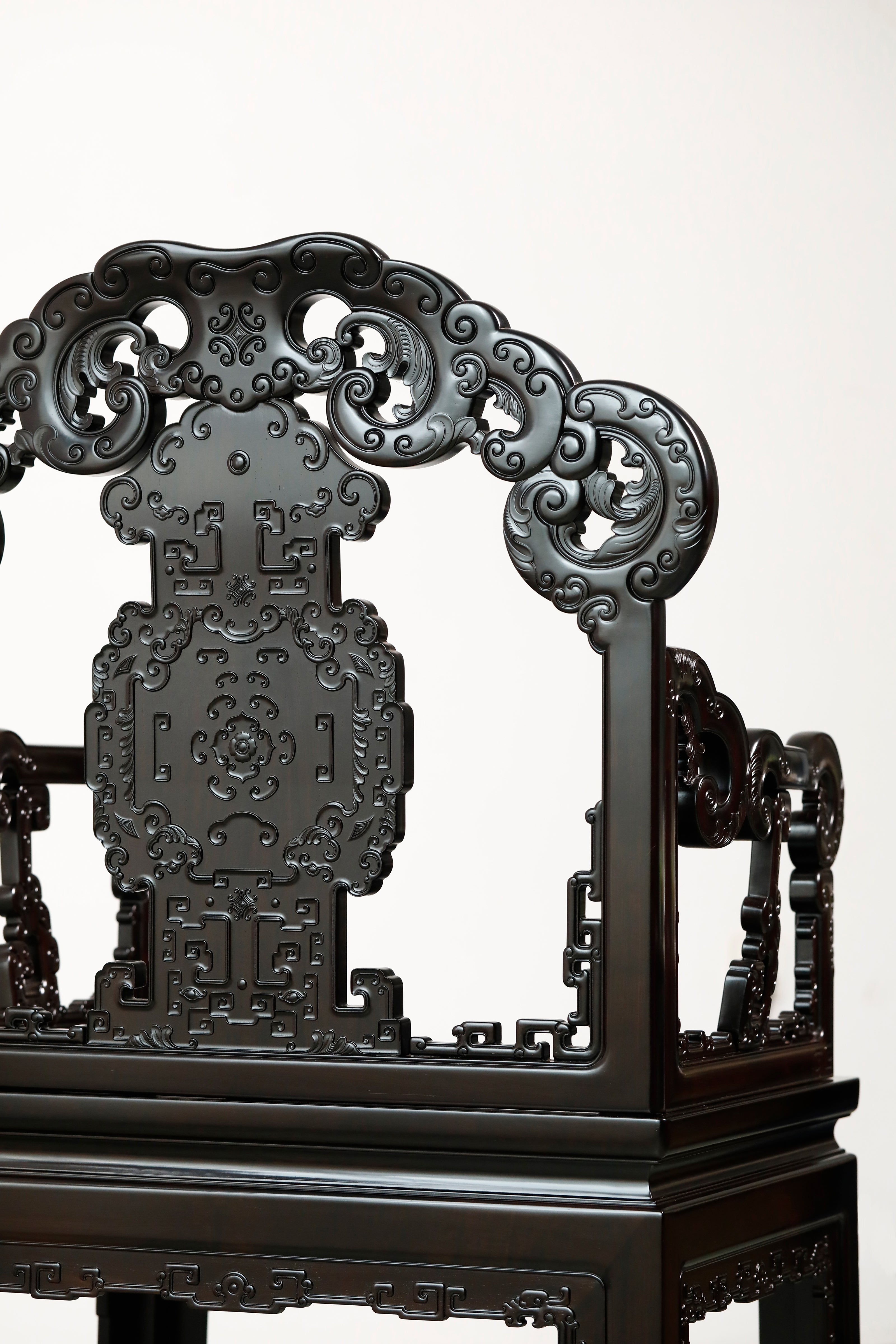 Purple sandalwood three-piece armchair set with bat and longevity motifs