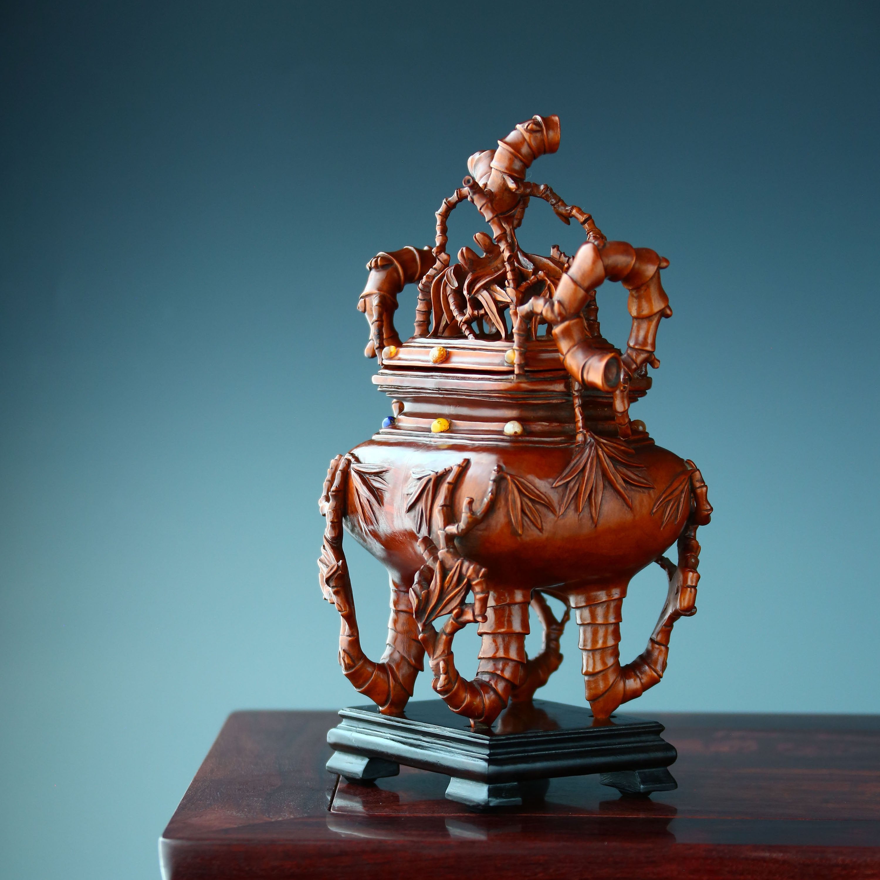 节节高升黄杨木雕香炉