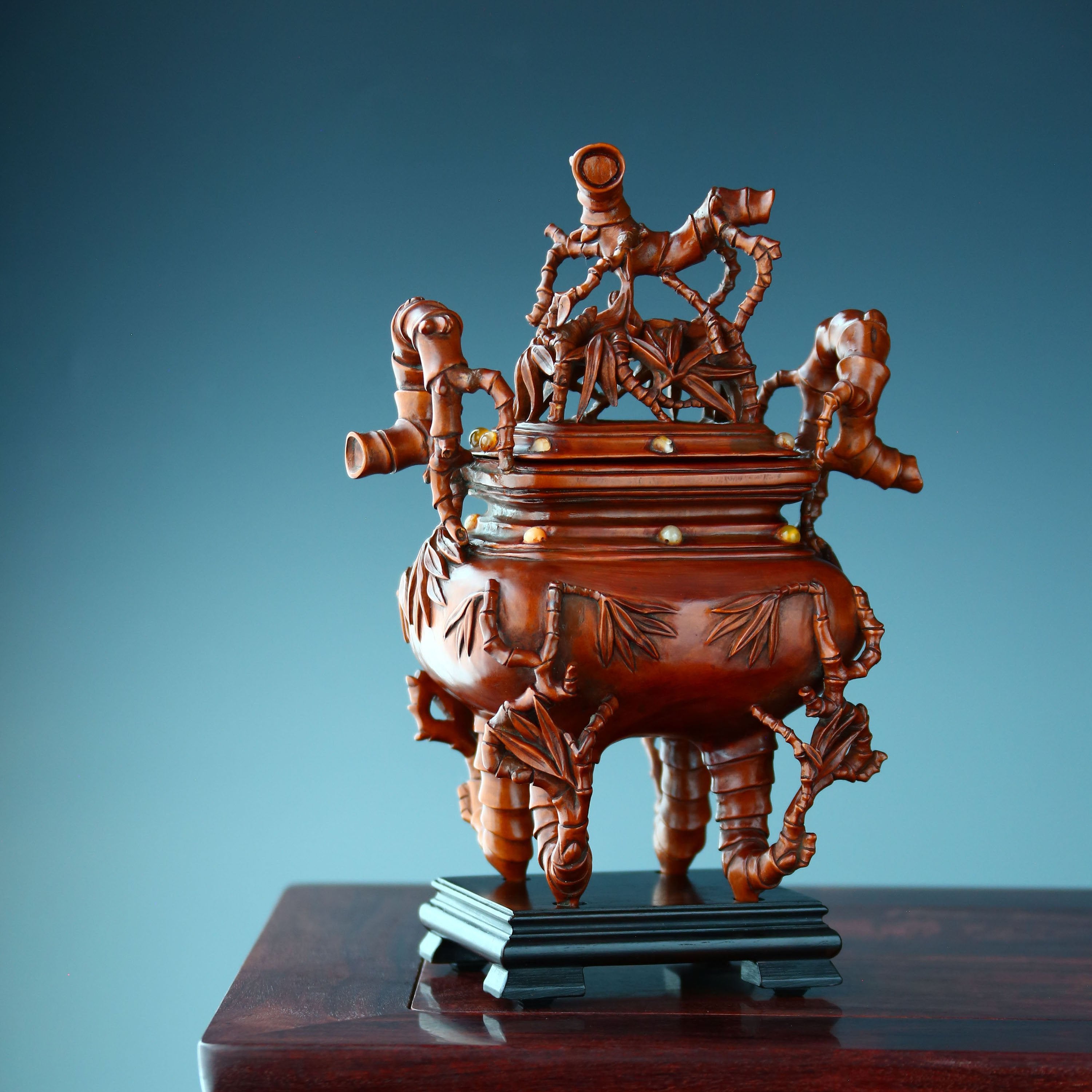 节节高升黄杨木雕香炉