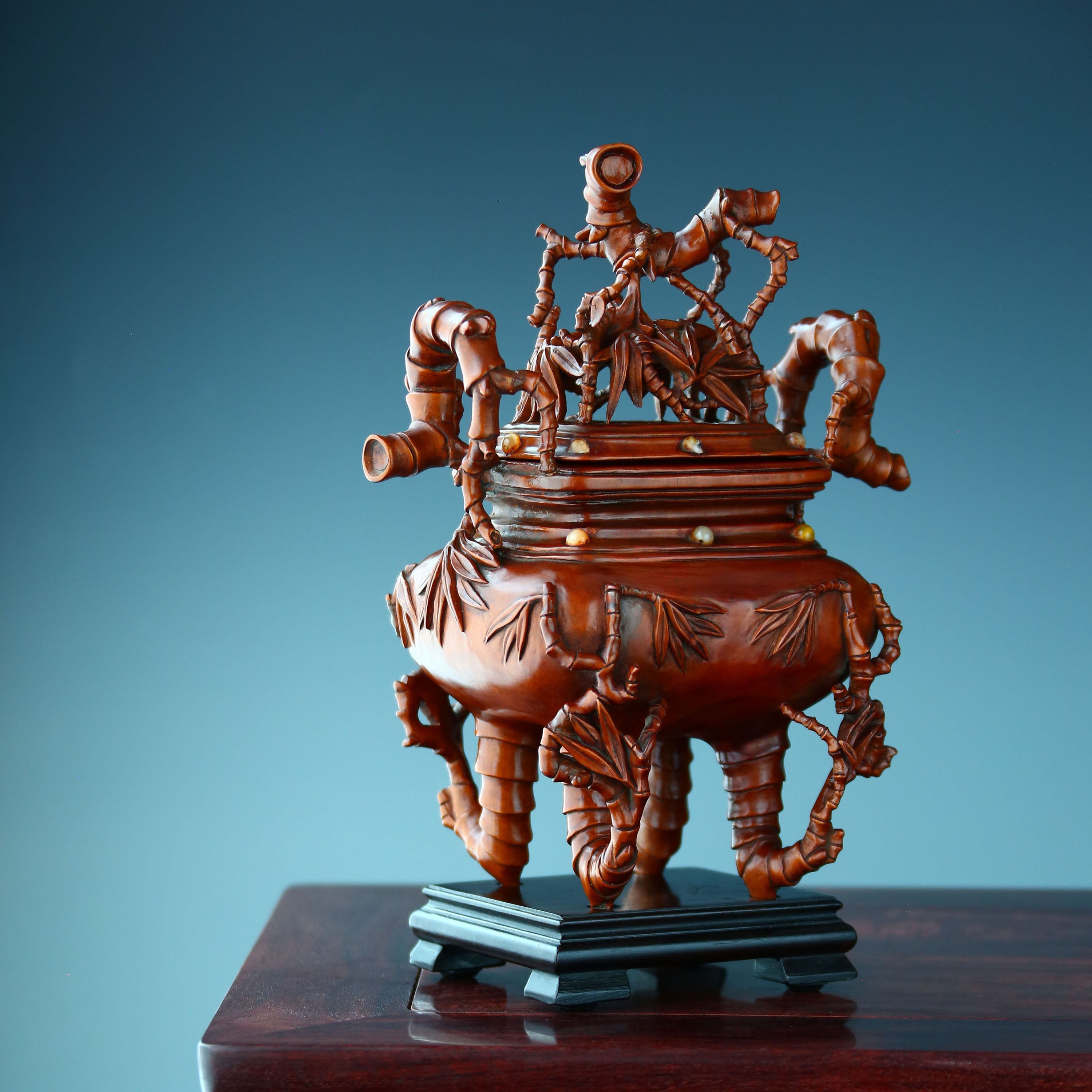 节节高升黄杨木雕香炉