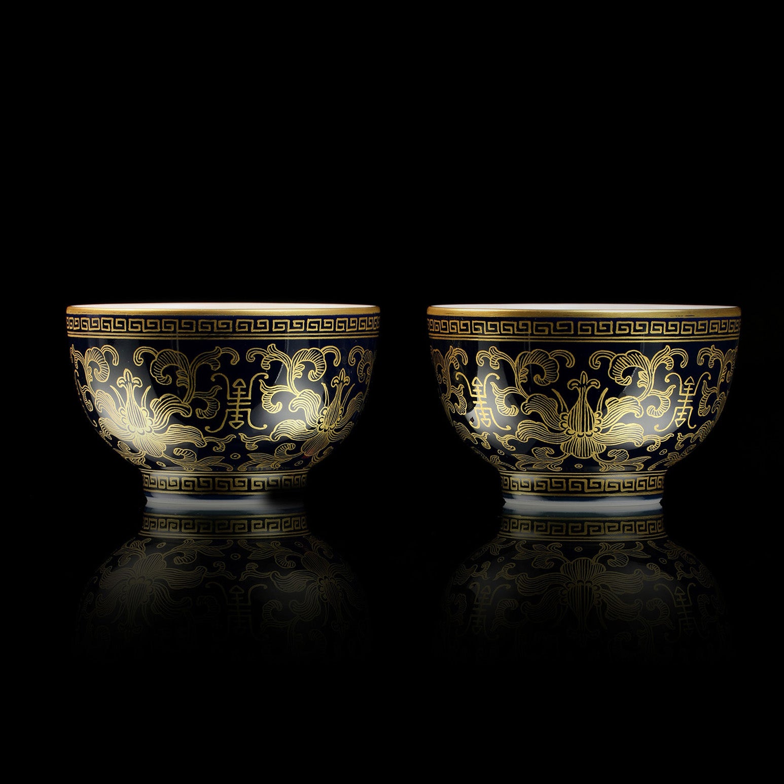 祭蓝/祭红金福寿纹盖碗