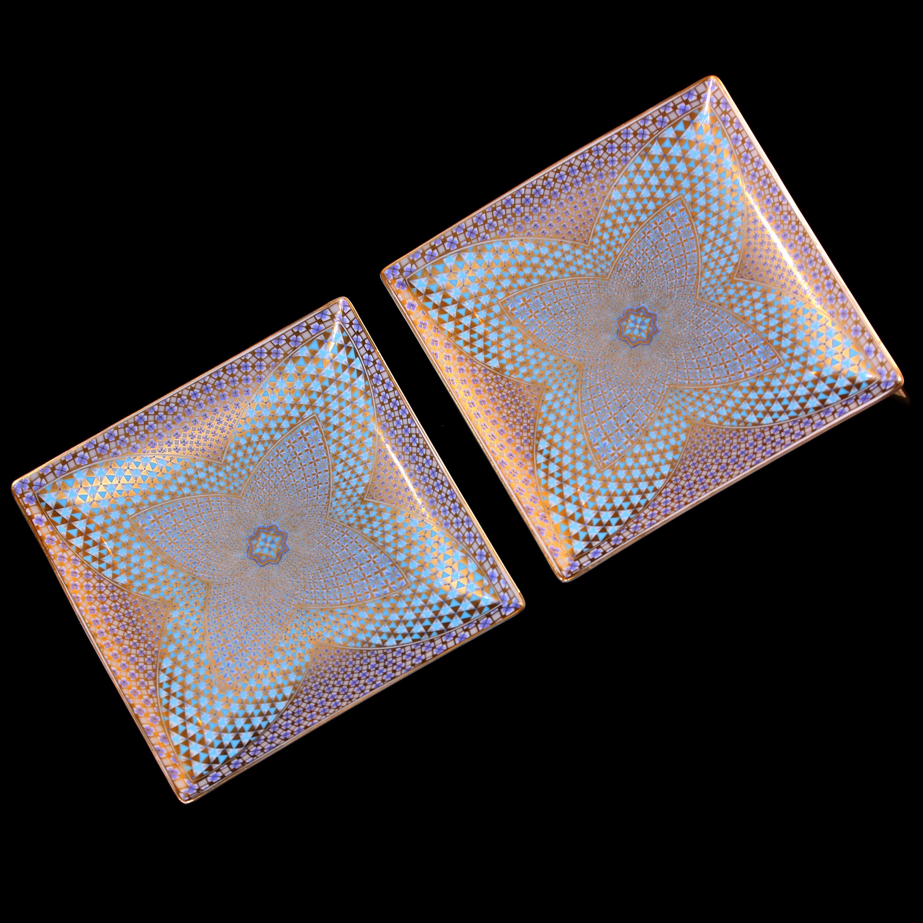 金彩方茶盘成对