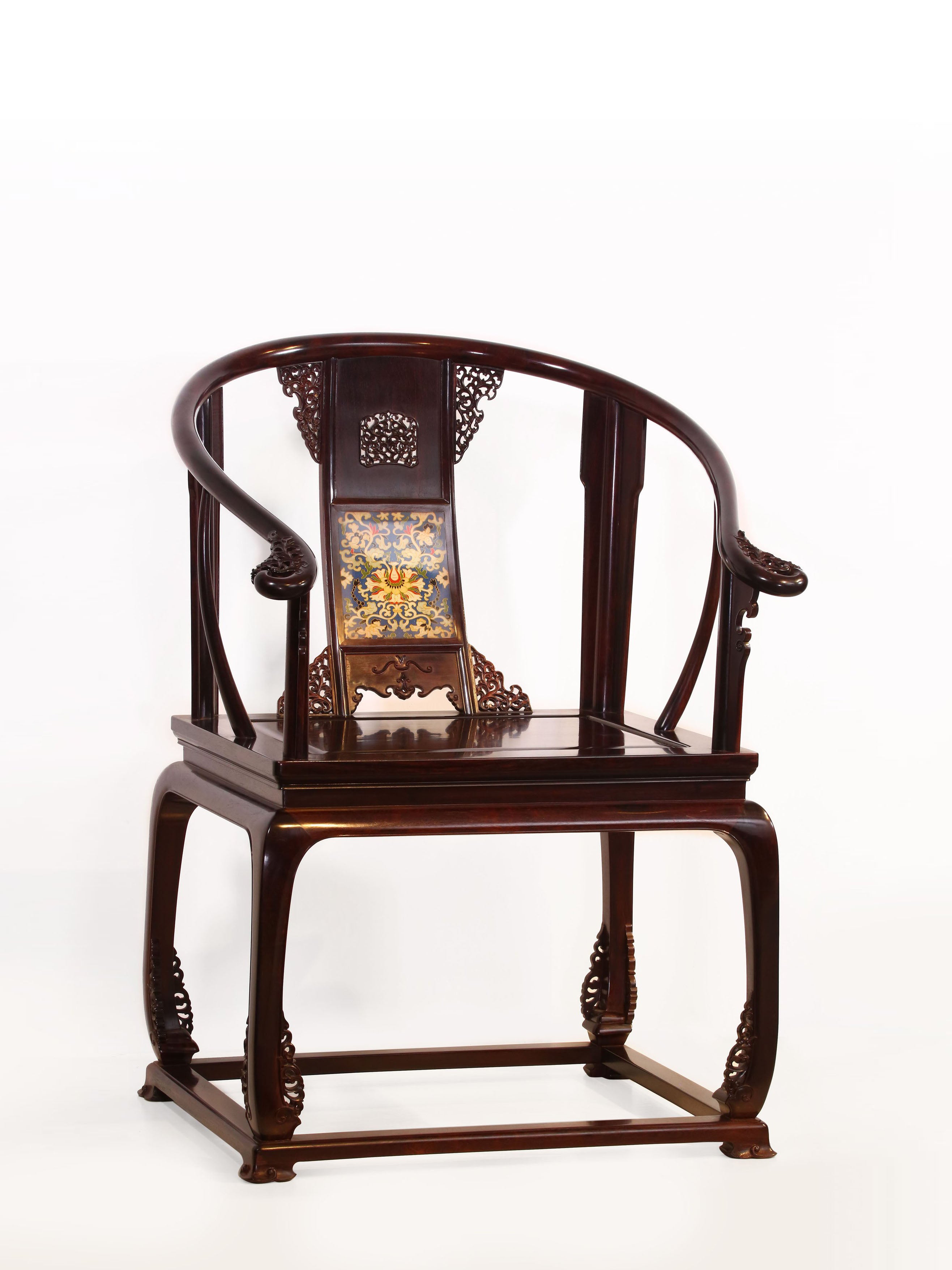 Small-leaf rosewood/Zambian rosewood scroll pattern waistband armchair