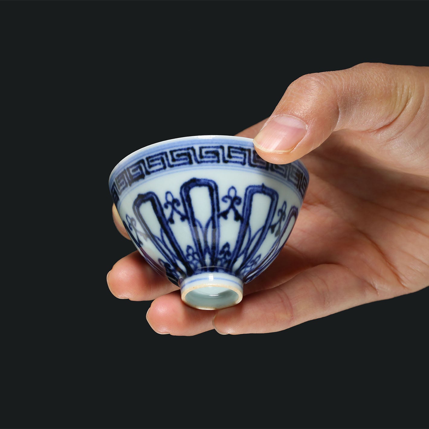 Lotus Petal & Meander Motif Flared Rim Floral Gaiwan(lidded bowl)/Chicken Heart Cup