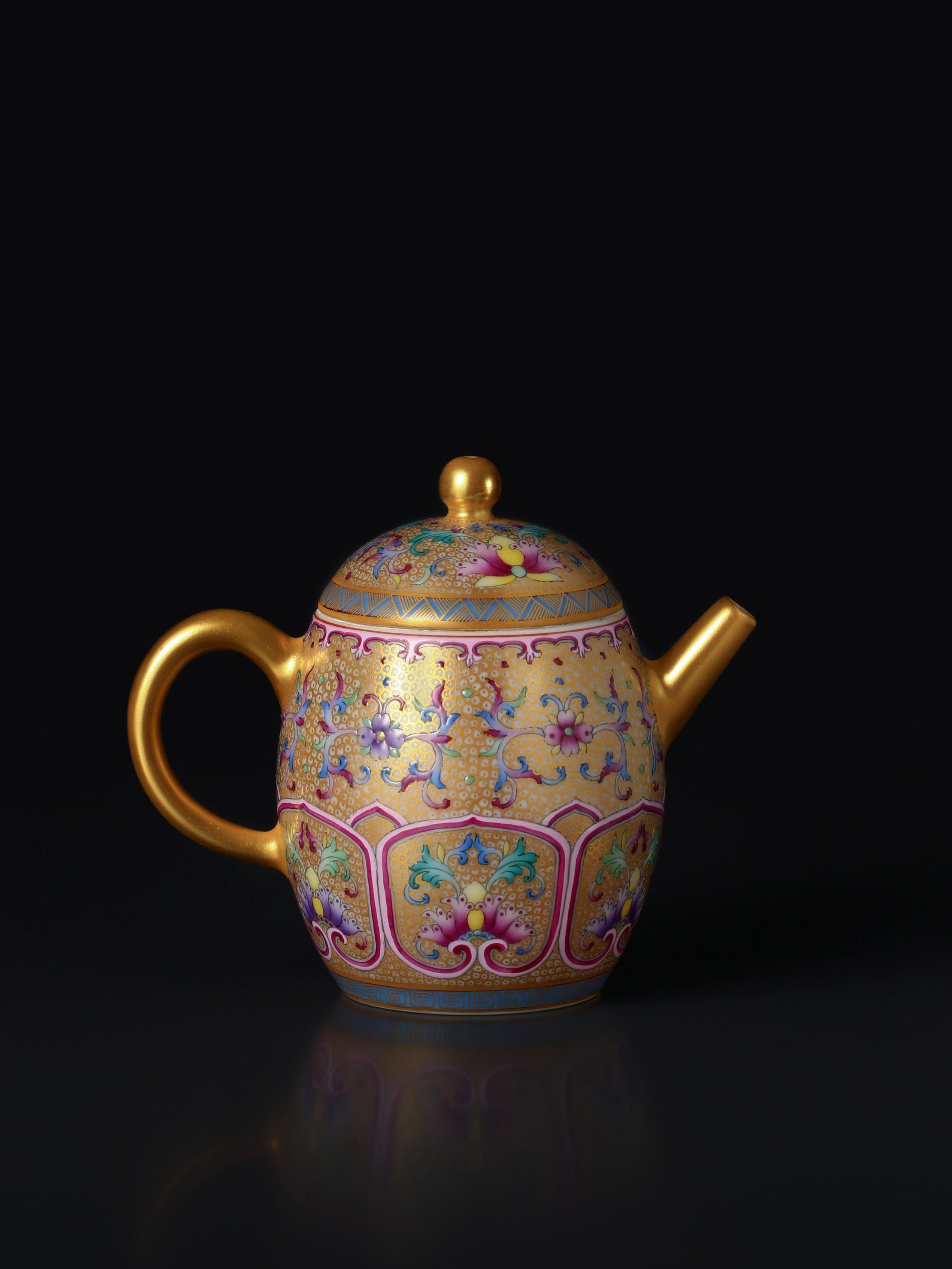 Enamel Beauty Shoulder Teapot with Lotus Motif