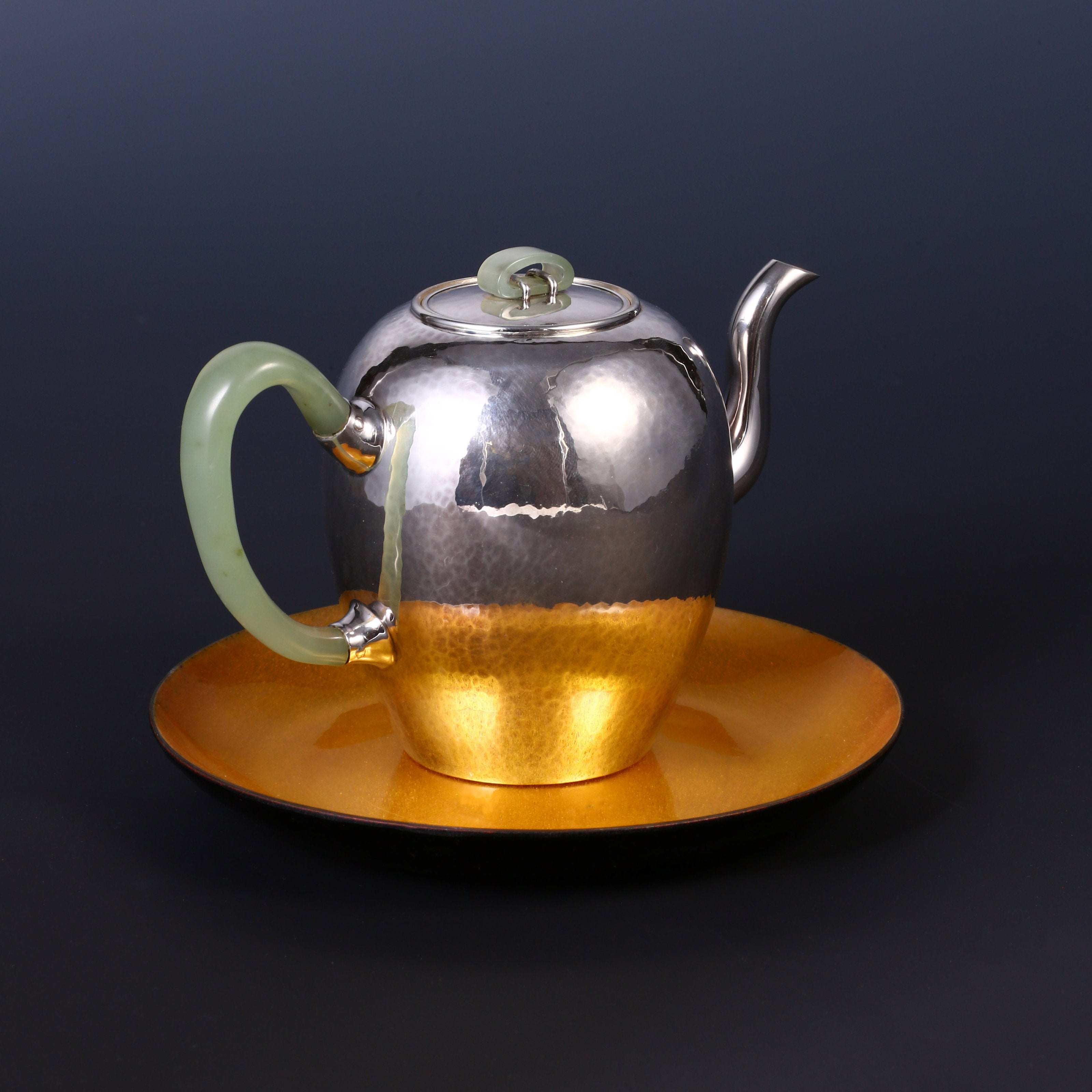 美人肩純銀泡壺七寶托盤