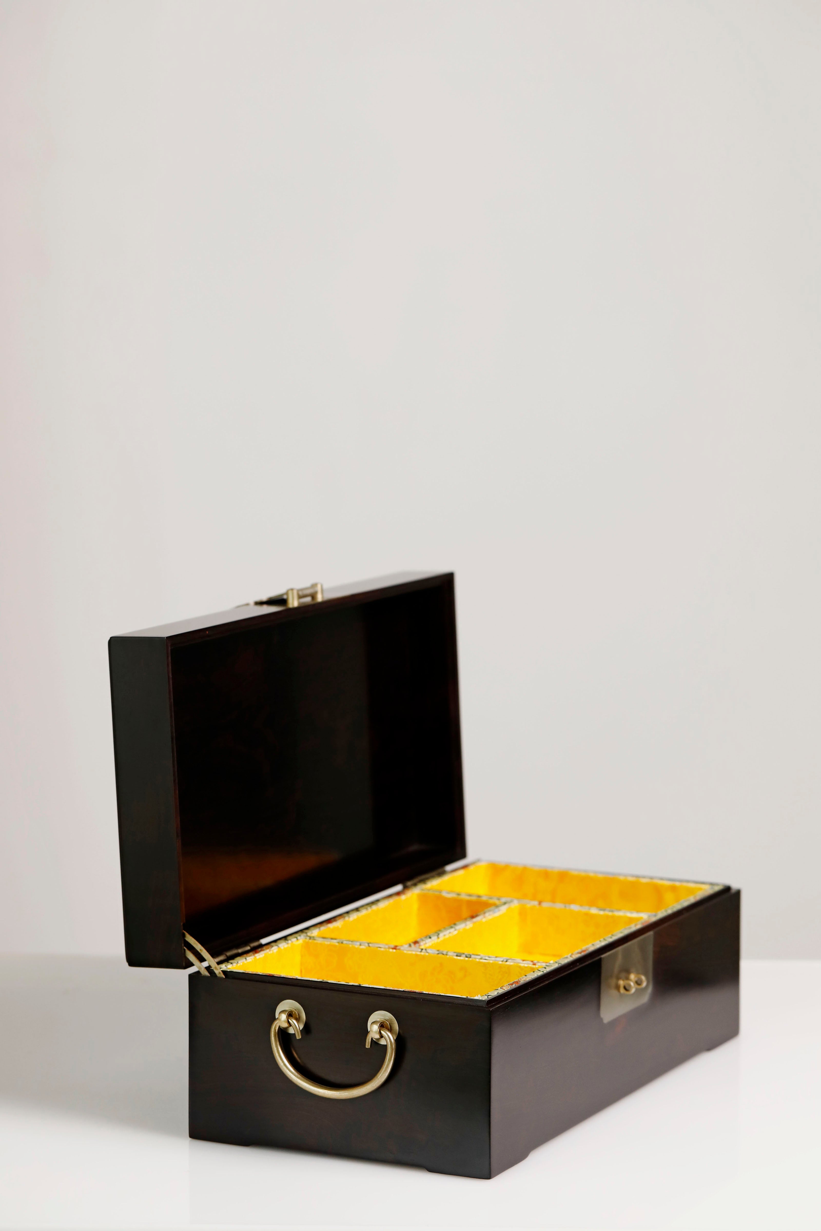 紫光檀鸳鸯戏水/博古图描金盒