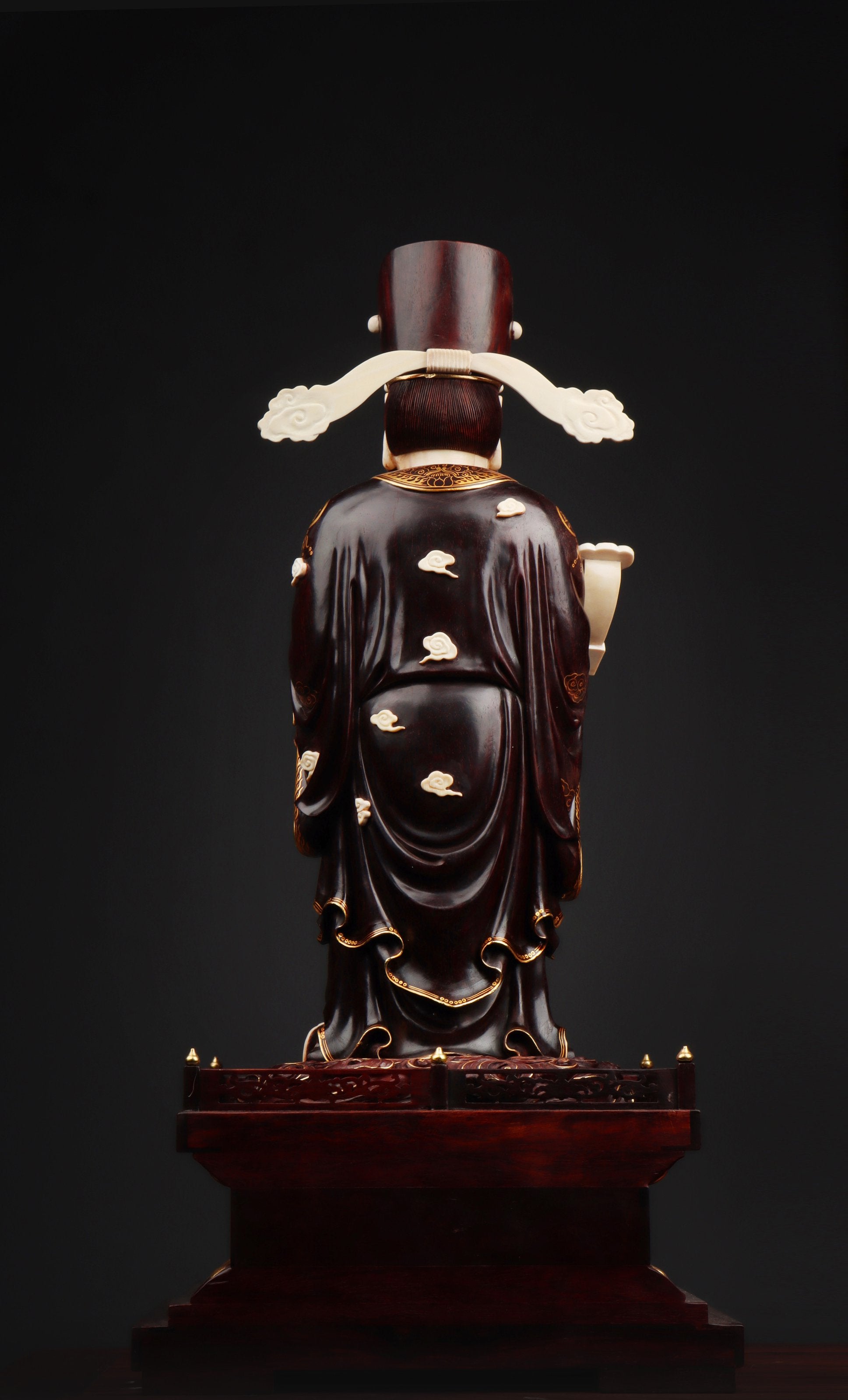 Mammoth ivory carved small-leaf sandalwood gilded God of Wealth