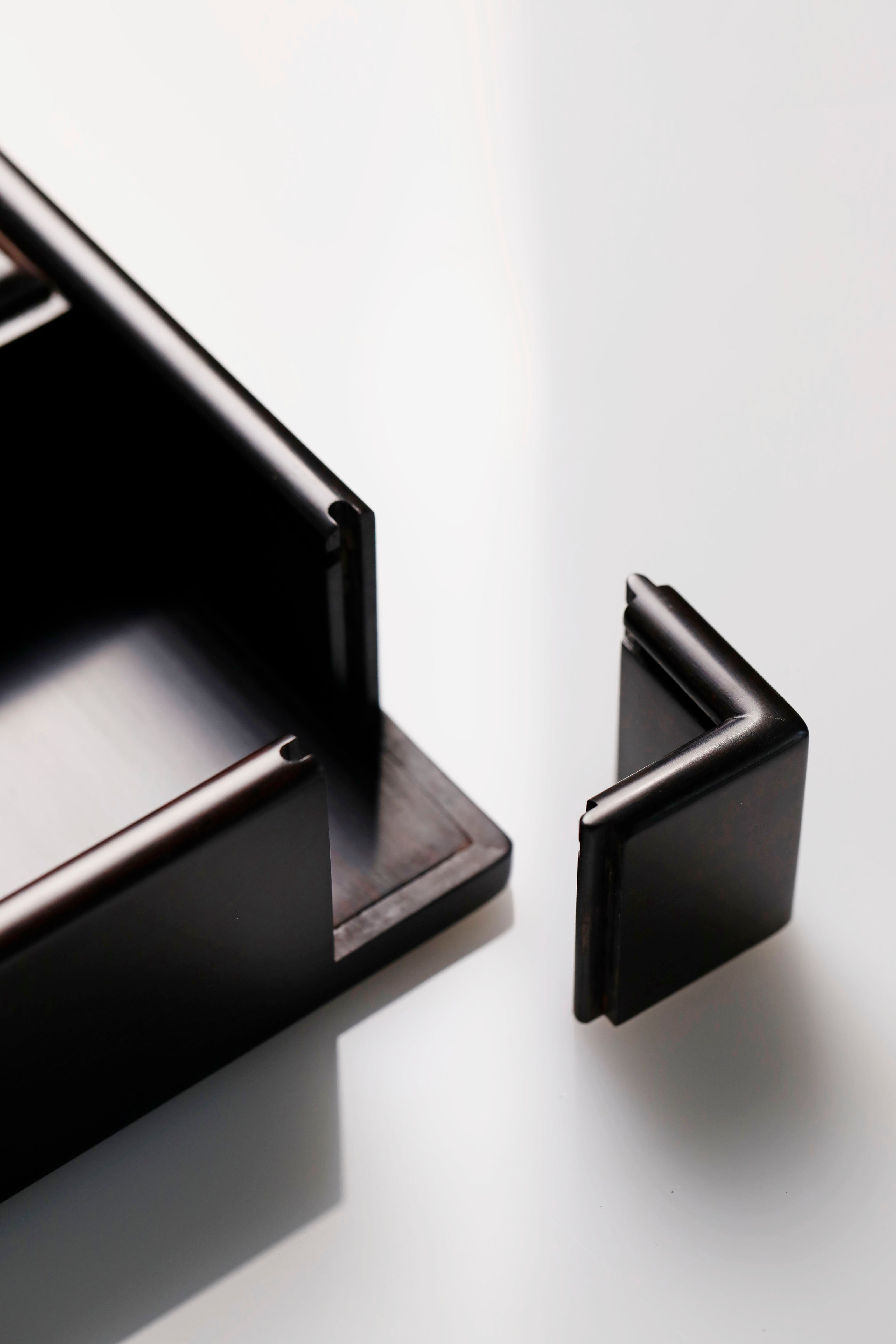 紫光檀观潮图描金抽拉茶盒