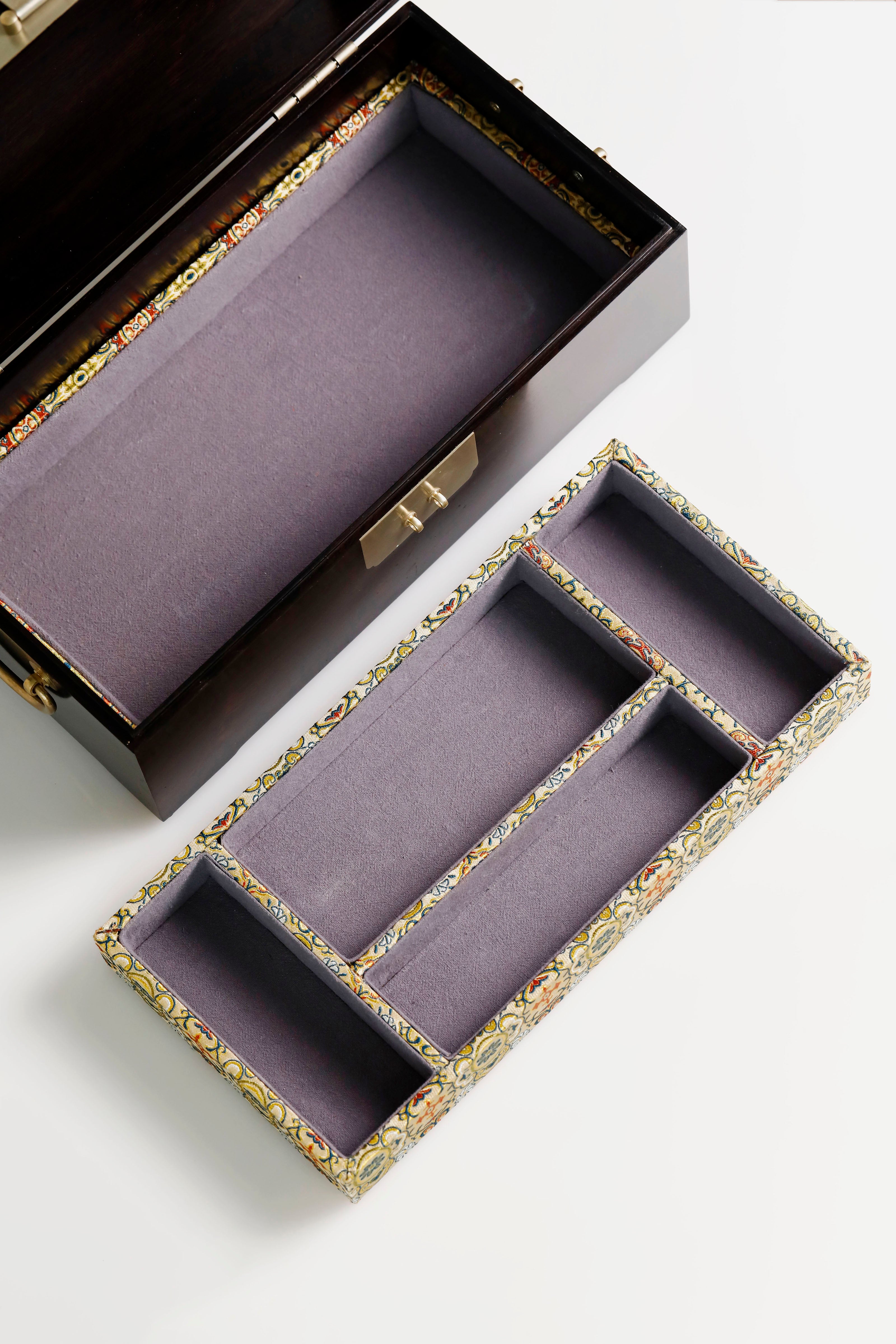 紫光檀鸳鸯戏水/博古图描金盒