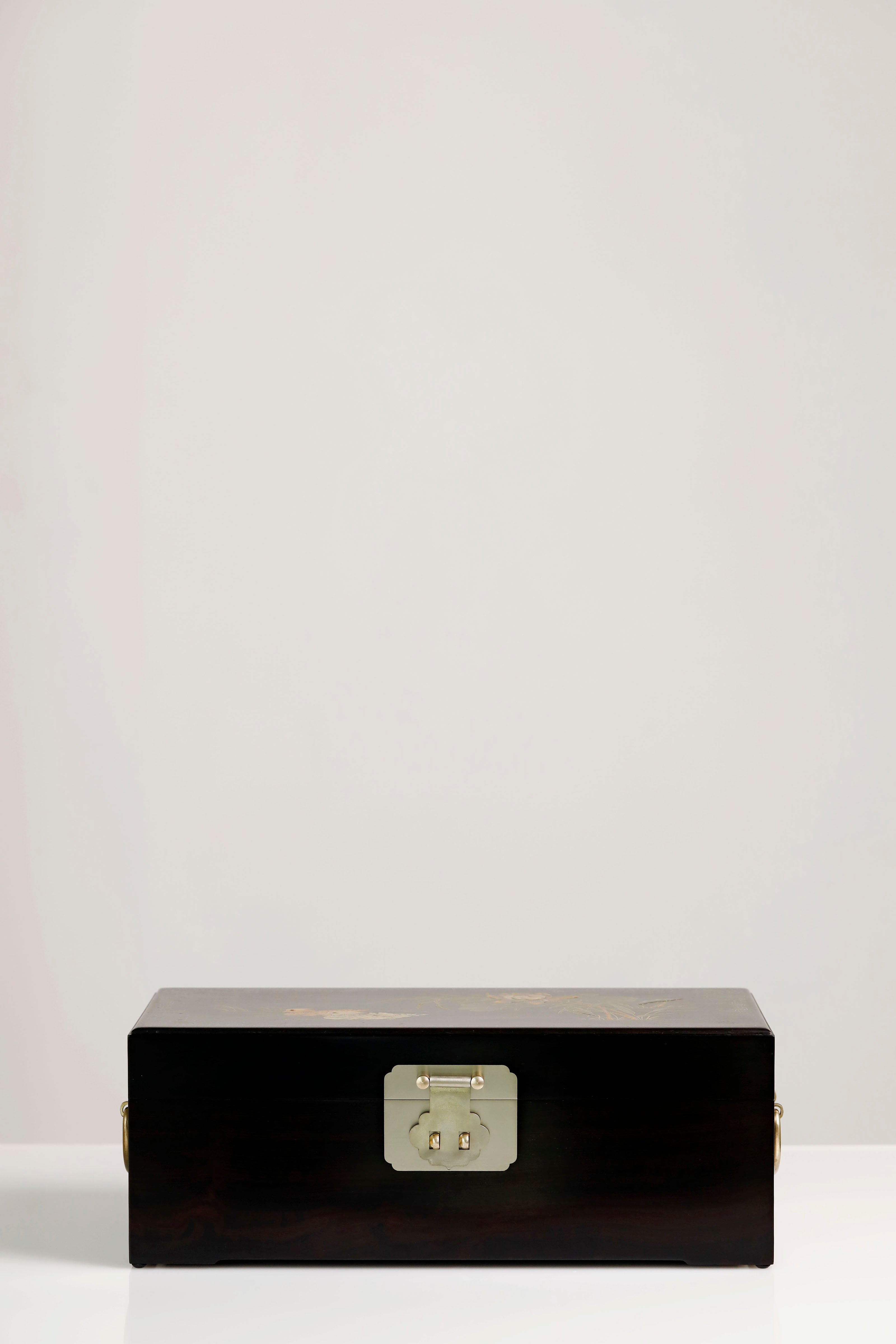 紫光檀鸳鸯戏水/博古图描金盒