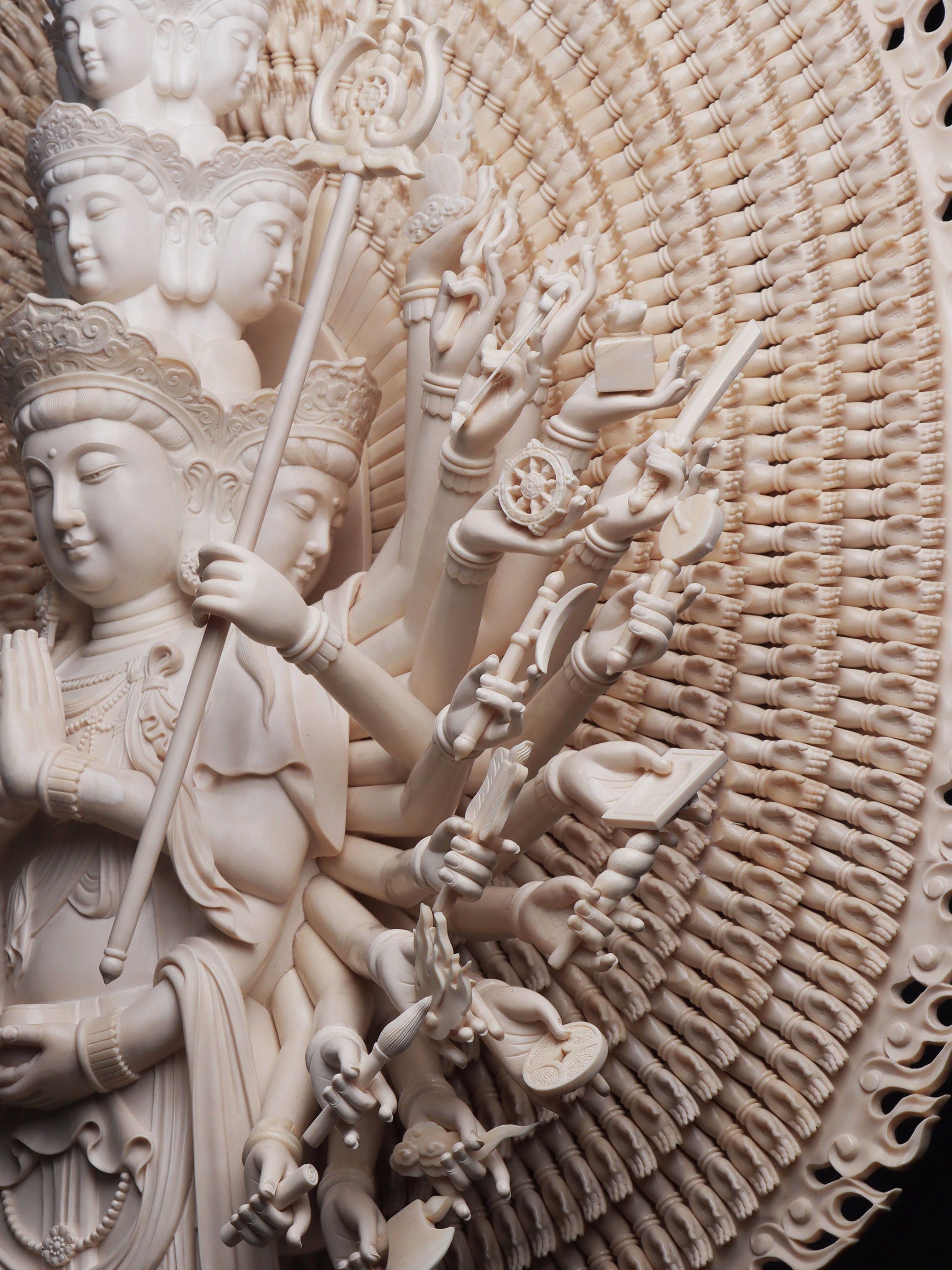 Mammoth Ivory Carving of Thousand-Handed Guanyin